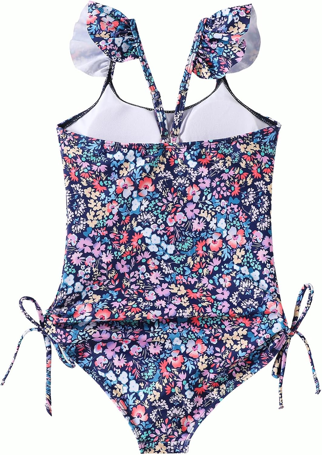 Girls Swimsuit Floral One Piece Bathing Suit Ruffle Strap Swimwear Drawstring Swimsuits for Teens 5-14Y with Padded - Image 5