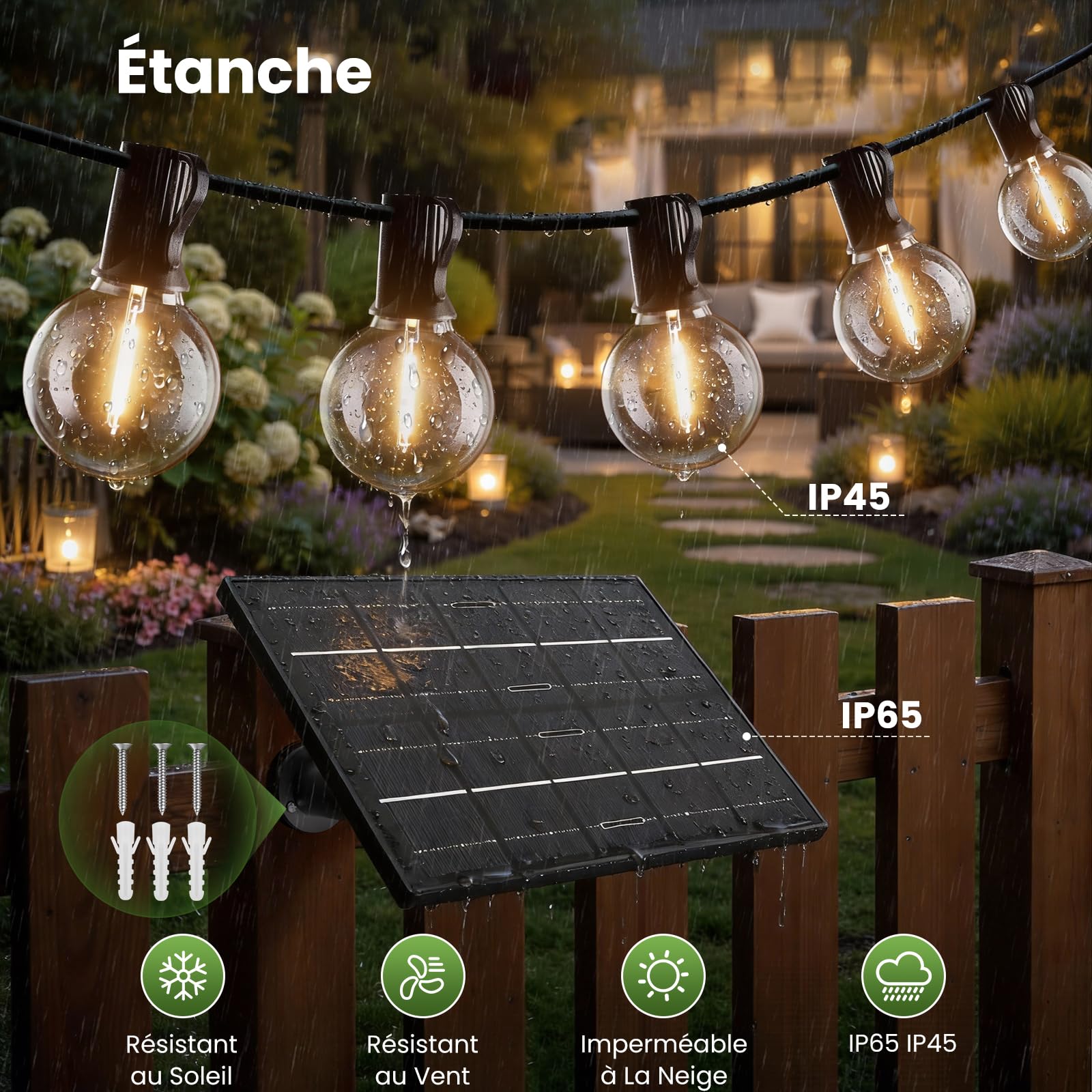 Yuusei Guirlande Lumineuse Exterieure Solaire, 30M Guirlande Guinguette | Exterieur LED, étanche IP65 & USB, 50+2 G40 Ampoules Incassables pour Terrasse Deco Jardin Pergola Balcon Mariages et Fêtes