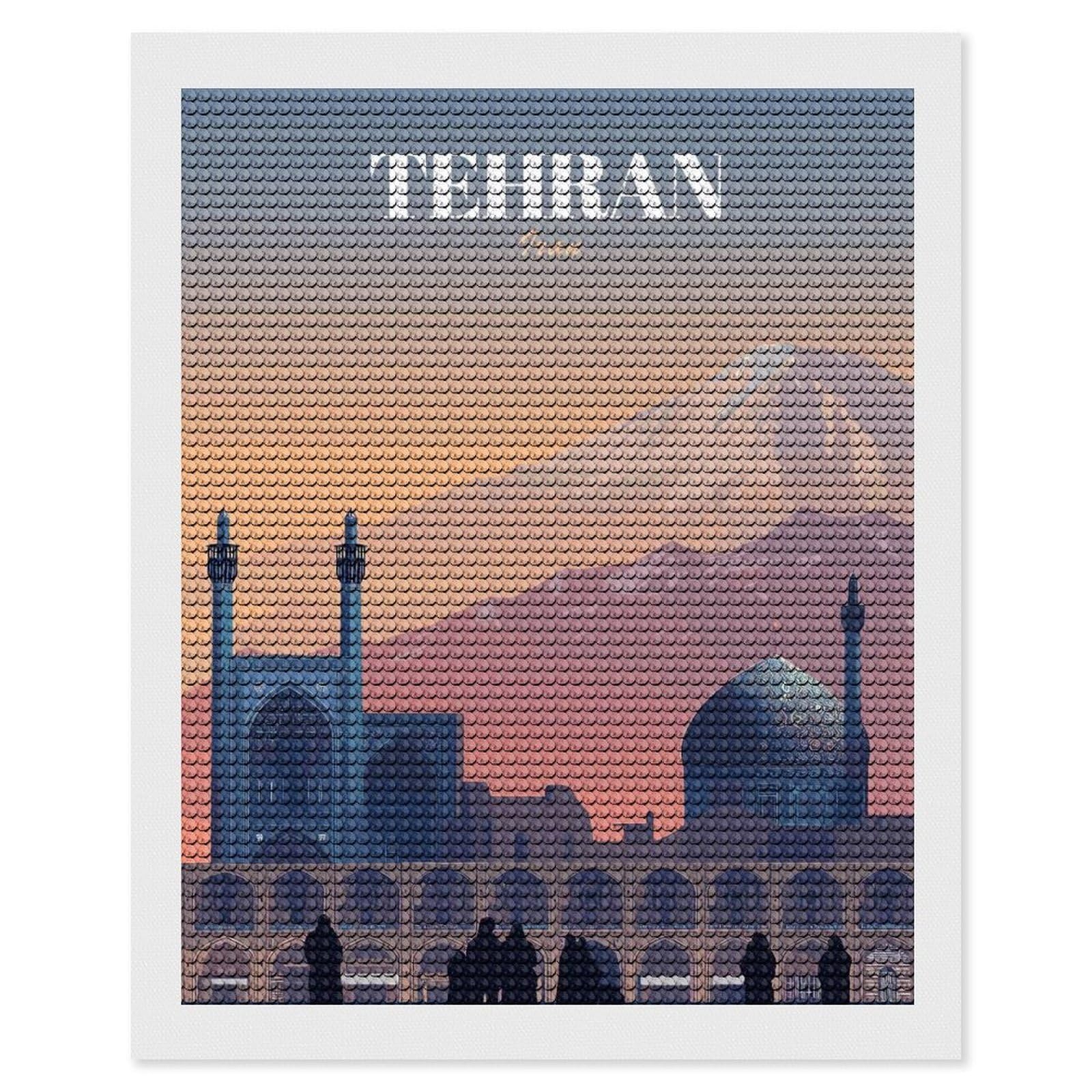 Junmoney Tehran Cityscape with Mountain Diamond Painting Canvas Set 16"x20", for Adults, Bedroom Decor, Good for Quiet Evenings, Festive Craft Gift