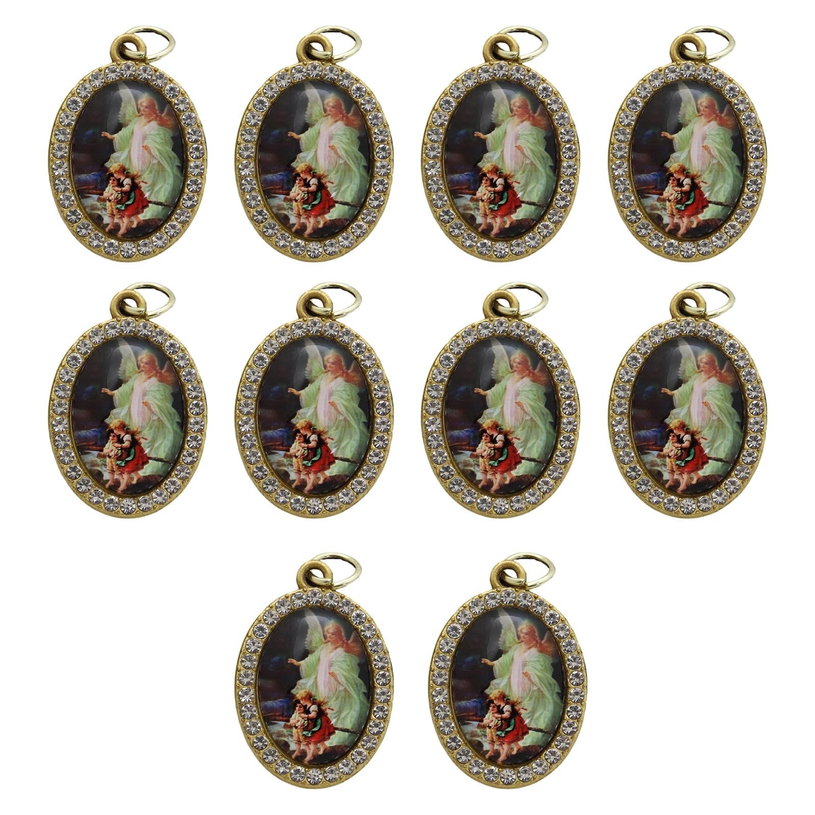 Tsophreniq 10Pcs Metal Rhinestones Religious Figure Oval Pendant Charm for Necklaces Keychains Bracelets Jewelry Making Pendant Charm