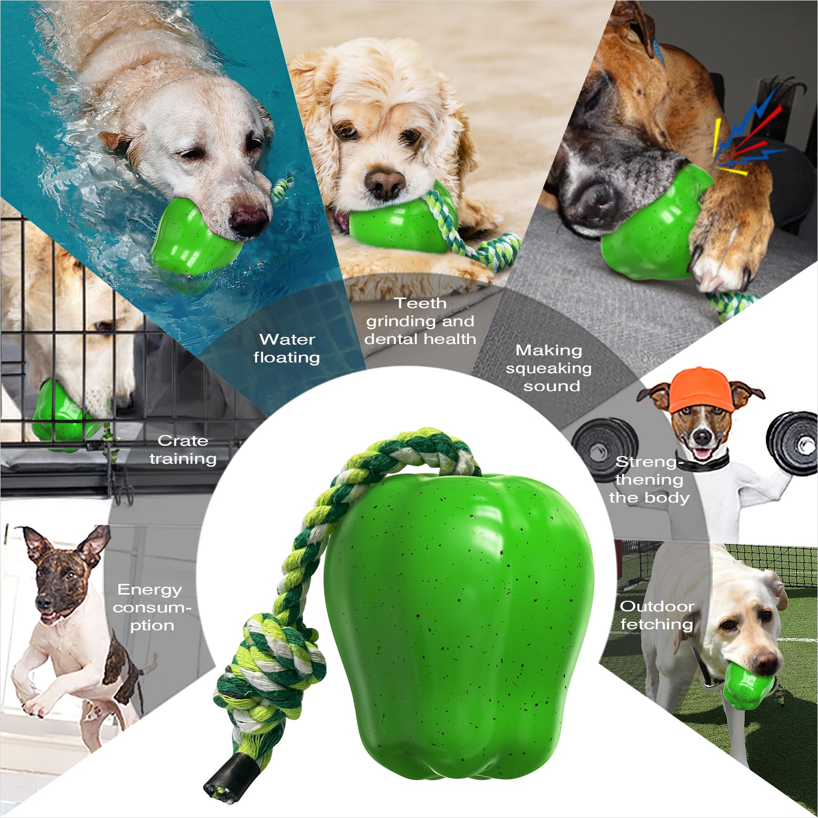 Dog Squeak Chew Toys Tough Apple Ball for Medium/Large/Extra Aggressive Chewers Dogs Breed Interactive Enduring Indestructible Squeaky Toy Training Fetch Indoor/Water/Pool/Beach/Outdoor Supplies Green