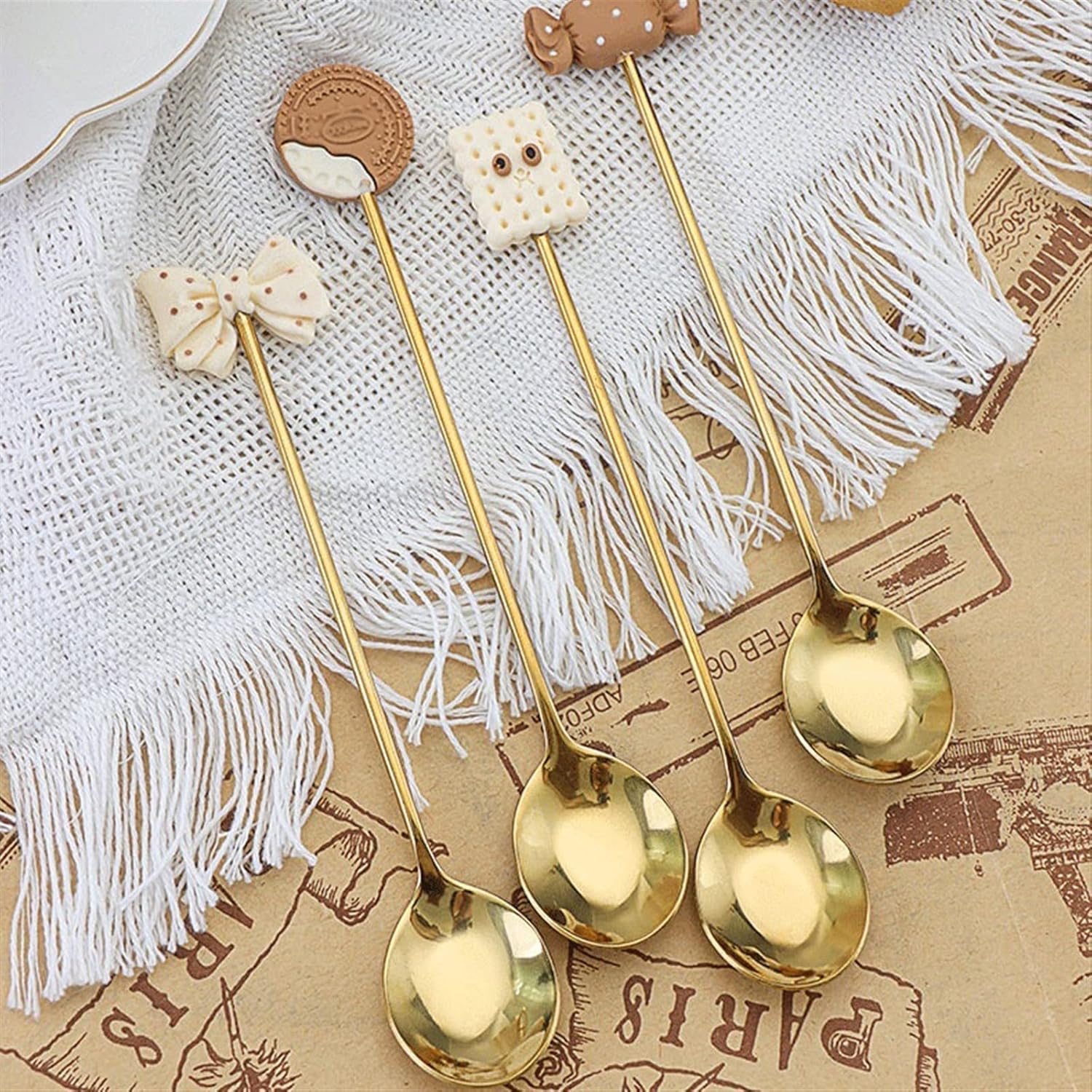 Dinner Spoon 4 Pieces 304 Stainless Steel Spoon Cute Dessert Spoon Household Ice Cream Spoon Coffee Stirring Spoon Long-Handled Spoon