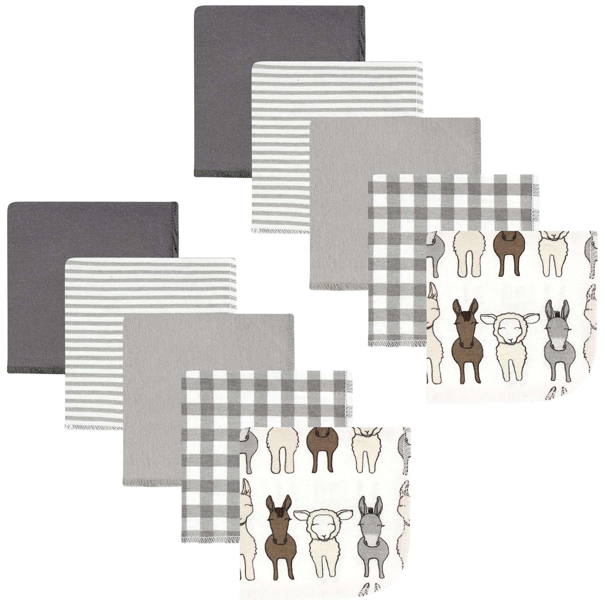 Hudson Baby Unisex Baby Flannel Cotton Poly Washcloths, Farm Friends Cream 10Pk, One Size