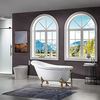 WOODBRIDGE 54" Heavy Duty Acrylic Slipper Clawfoot Bath Tub with Polish Gold Feet + Polish Gold Drain &Overflow