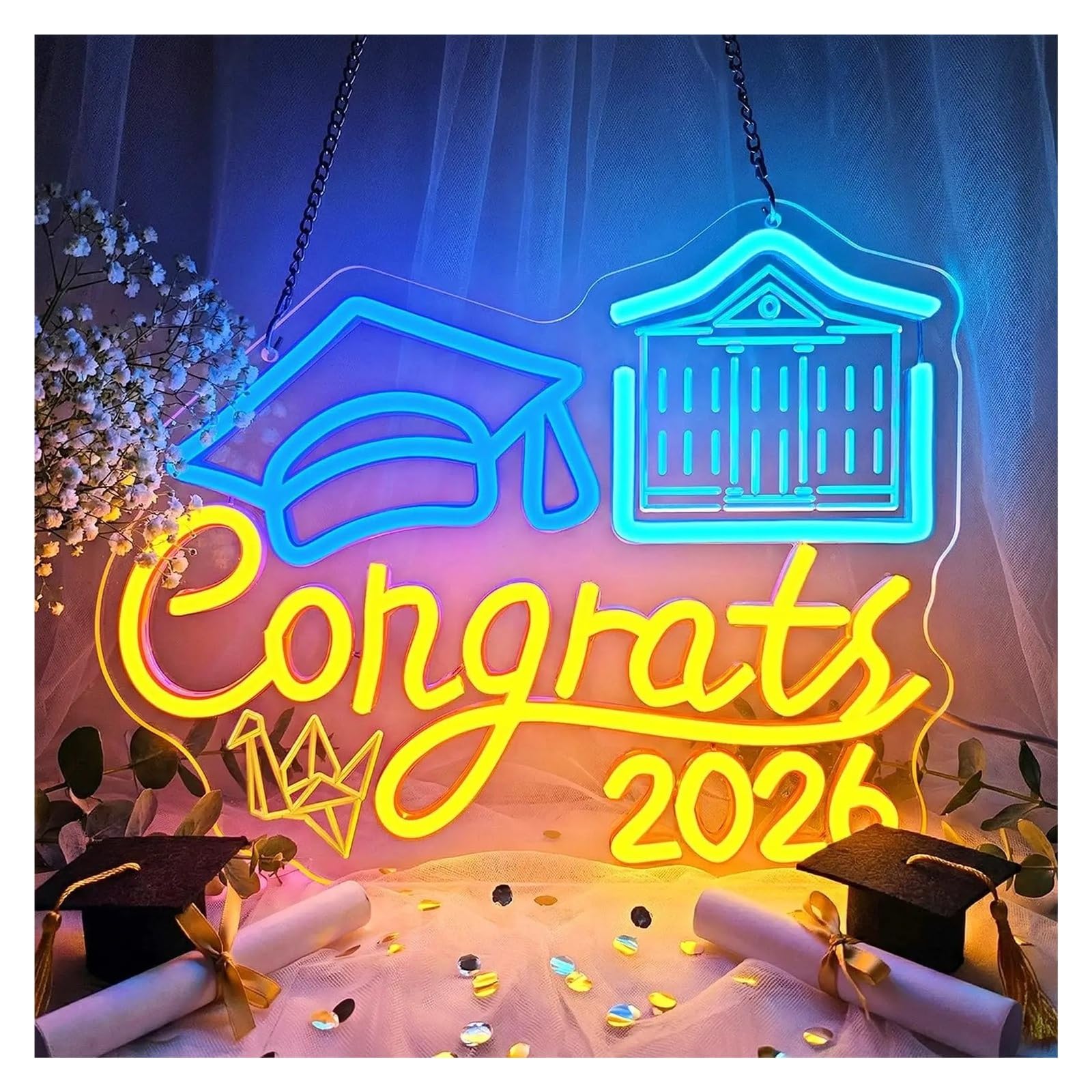 LEMST Signs Lamp 2026 Congrats Grad Neon Sign USB Powered Led Light for Graduation Party Bar Bedroom Decoration Birthday 40X33.8cm/15.75×13.31in