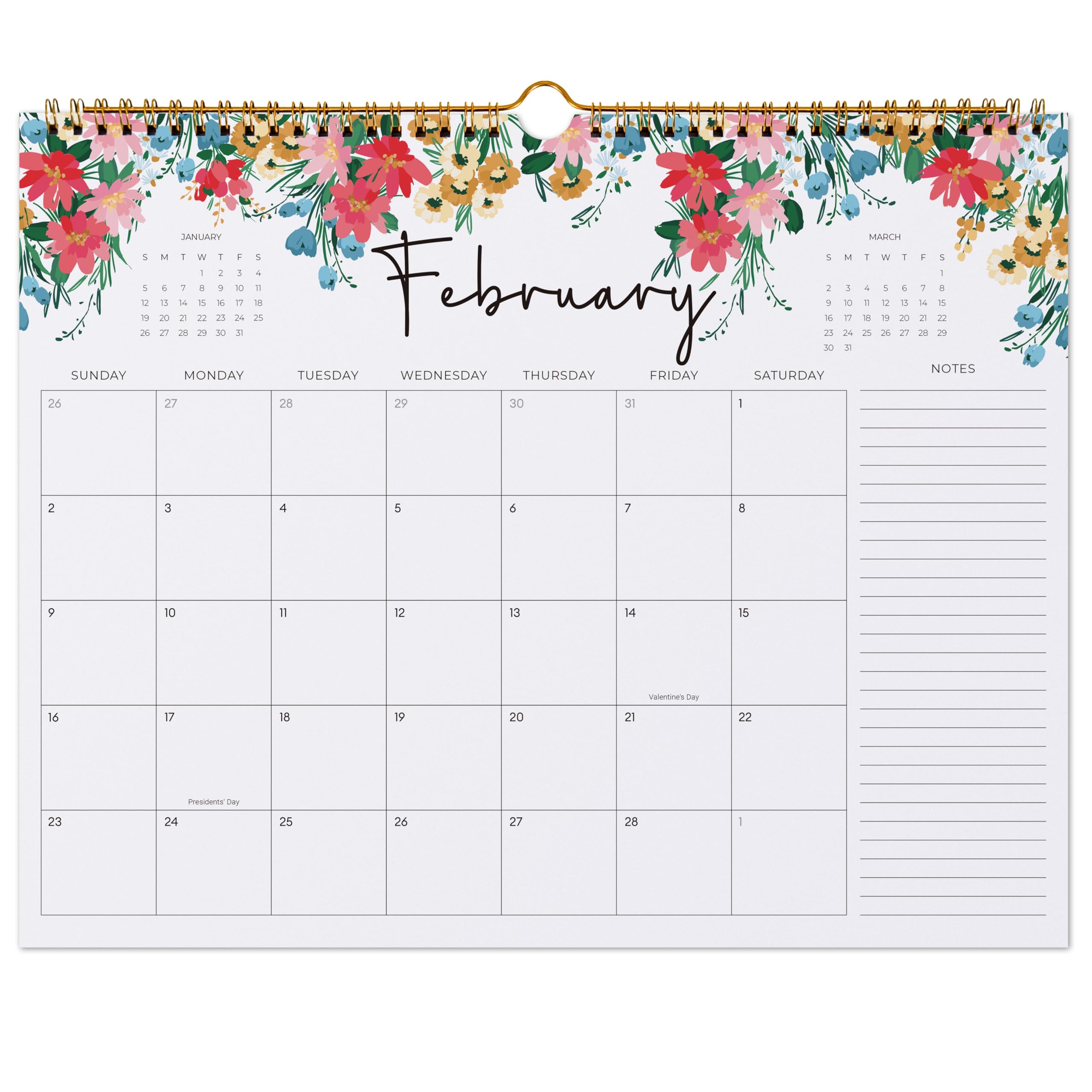 2026-2027 Calendar, Jokotha Wall Calendar 2026, Calendar Runs From Jan 2026 - Jun 2027, 15" x 12", Twin-Wire Binding, Hanging Hook, Floral Design