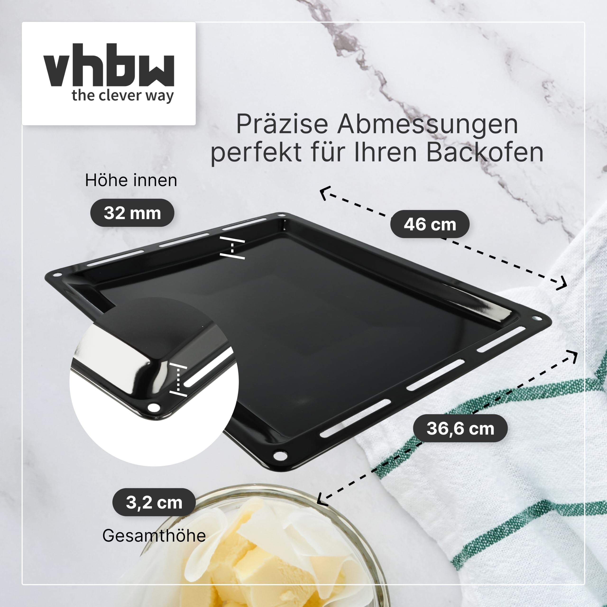 vhbw Blacha do pieczenia zamiennik do Bosch 434038, 662999 do piekarnika - 46 x 36,6 x 3,2 cm