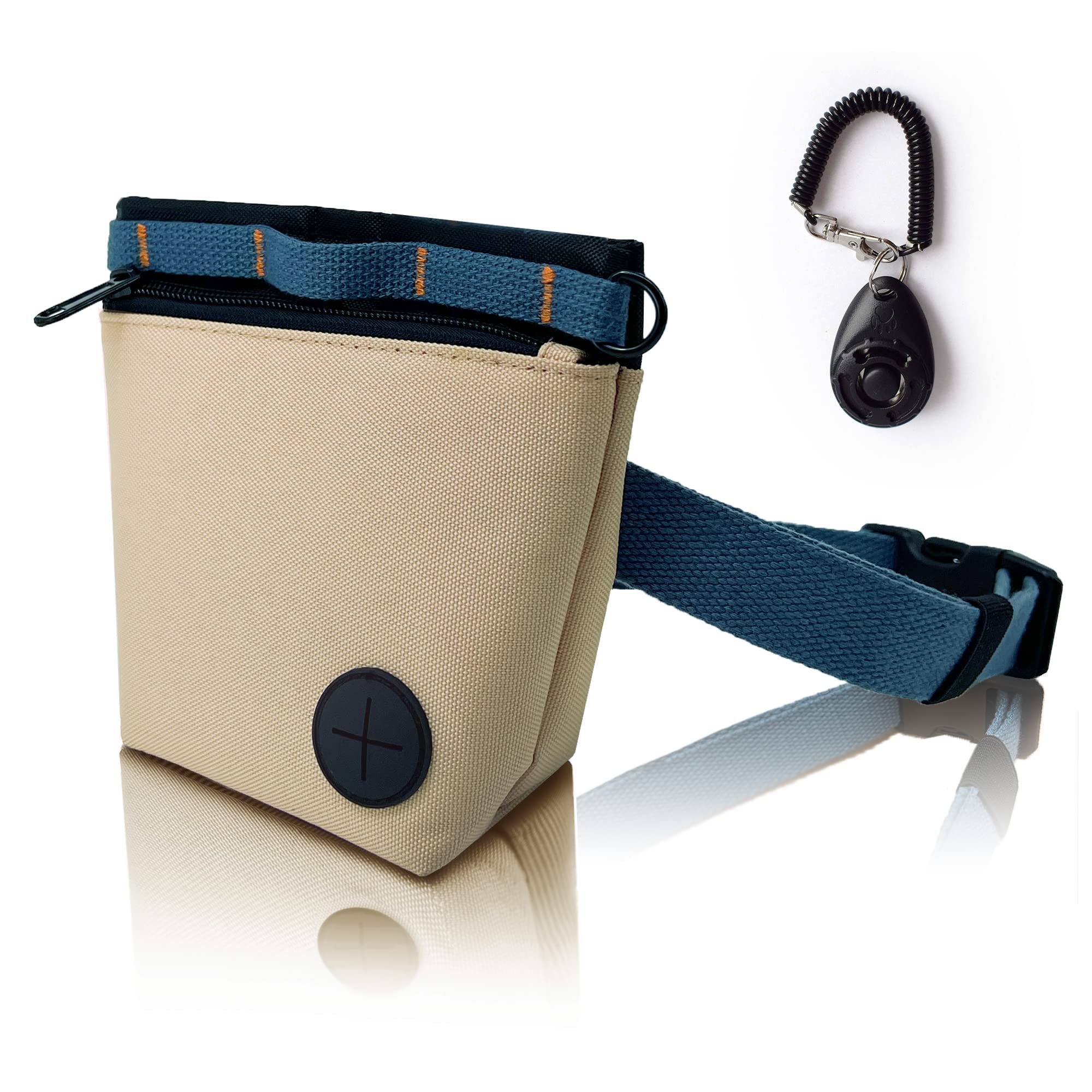 KATOZOO Bolsa de golosinas para perros con clic de entrenamiento para mascotas, kit de bolsa de entrenamiento para perros, cierre magnético, entrenamiento manos libres (caqui)