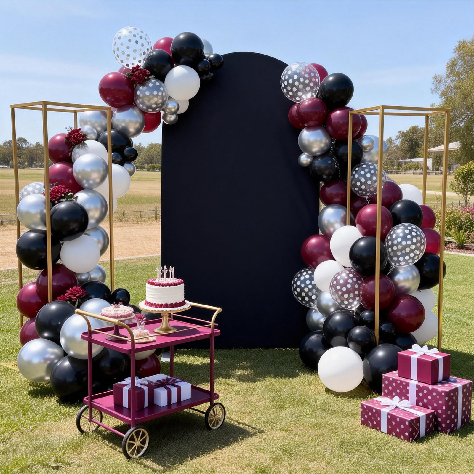 FunHot Kastanienbraune Luftballons, 50 Stück, Burgunderrot, Schwarz, 30,5 cm, Burgunderrot, Metallic-Silber, Konfetti-Latex-Luftballons für Geburtstag, Hochzeit, Babyparty, Brautparty, Abschlussfeier
