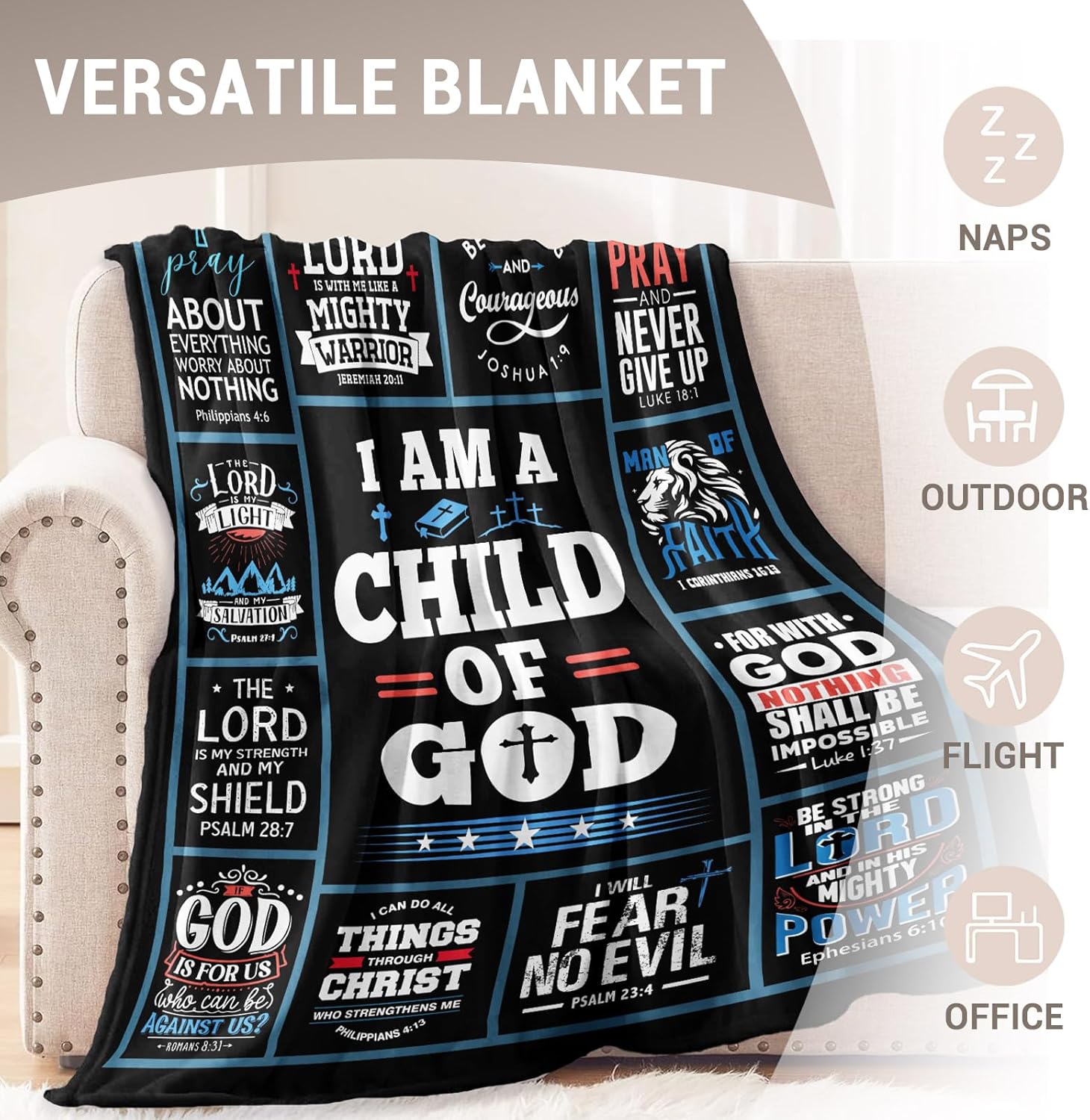 Baptism Gifts for Boys, Christening Gifts for Boys, Christian Gifts for Men, Religious Gifts for Men, Christian Inspirational Religious Gift, Faith Based Gifts for Christian Throw Blanket 60" x 50" - Image 5