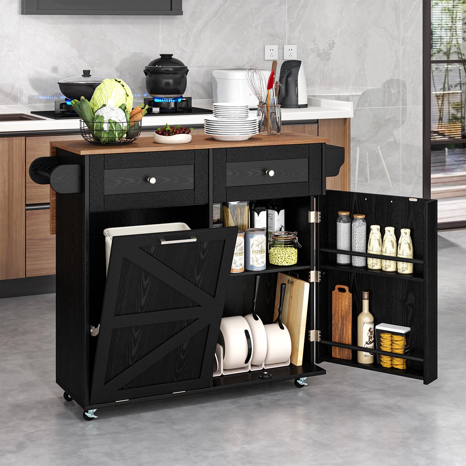 Amazon.com: SILKYDRY Rolling Kitchen Island with Trash Can