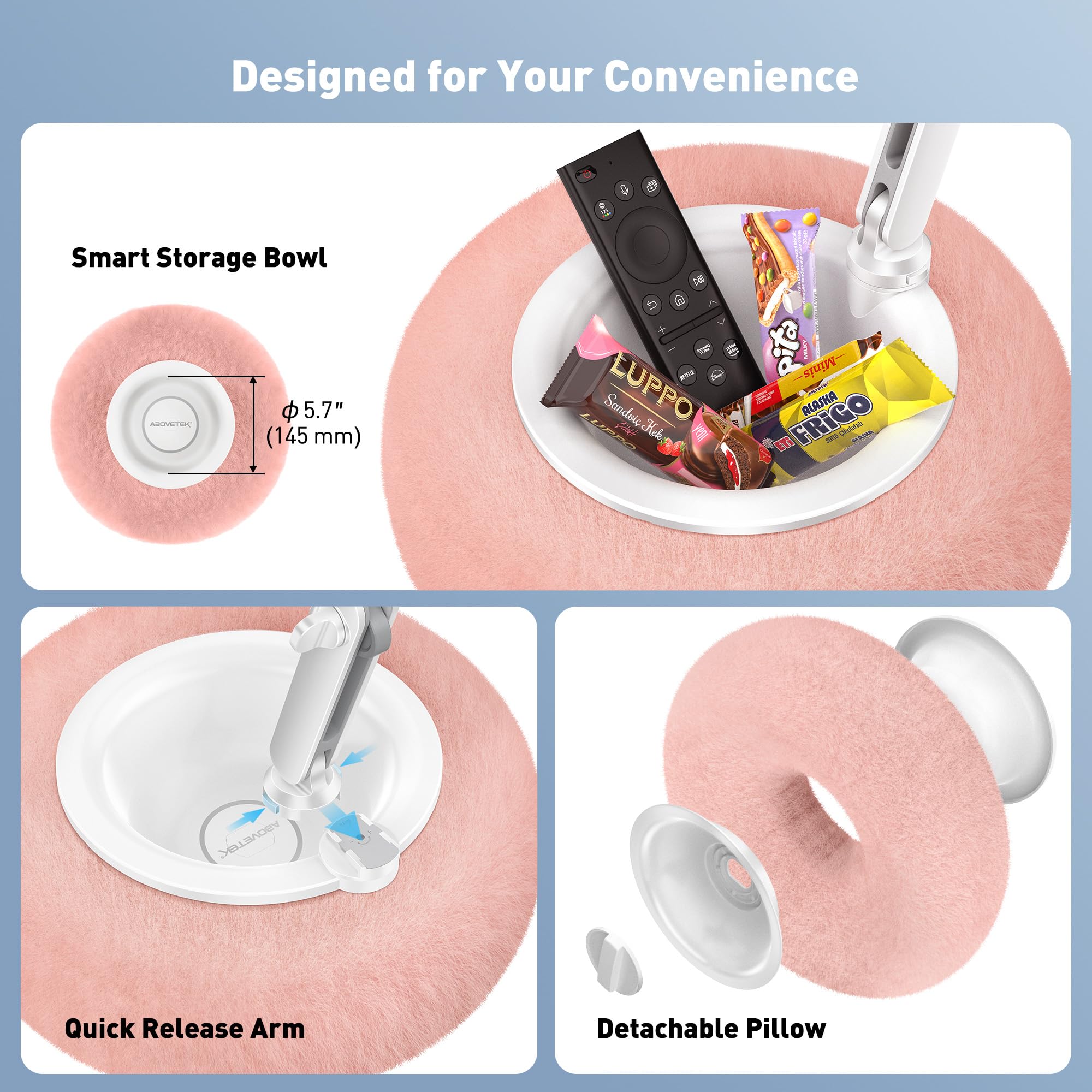 AboveTEK Magnetyczny uchwyt na tablet, poduszka kompatybilna z telefonami 4,7-13", tabletami, Kindle, regulowany 360°, uchwyt na iPada, łóżko, sofę, miękki i wygodny, różowy