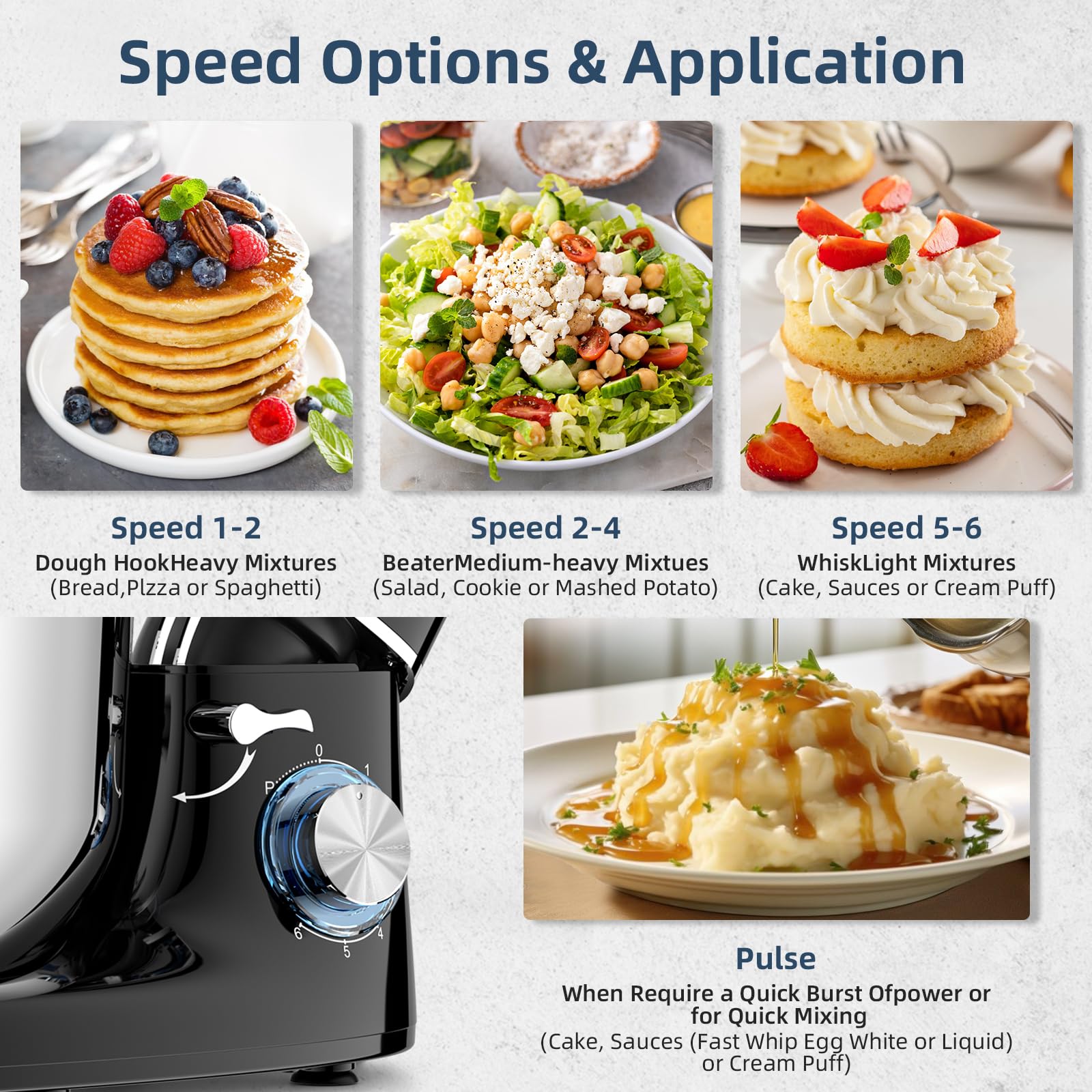 CHeflee Impastatrice Planetaria,2000W Robot da Cucina Multifunzione,6.2 L Ciotola in Acciaio inox,con Frusta,Gancio per Impastare,Frusta per Dolci,6 Velocità Impastatrice Professionale