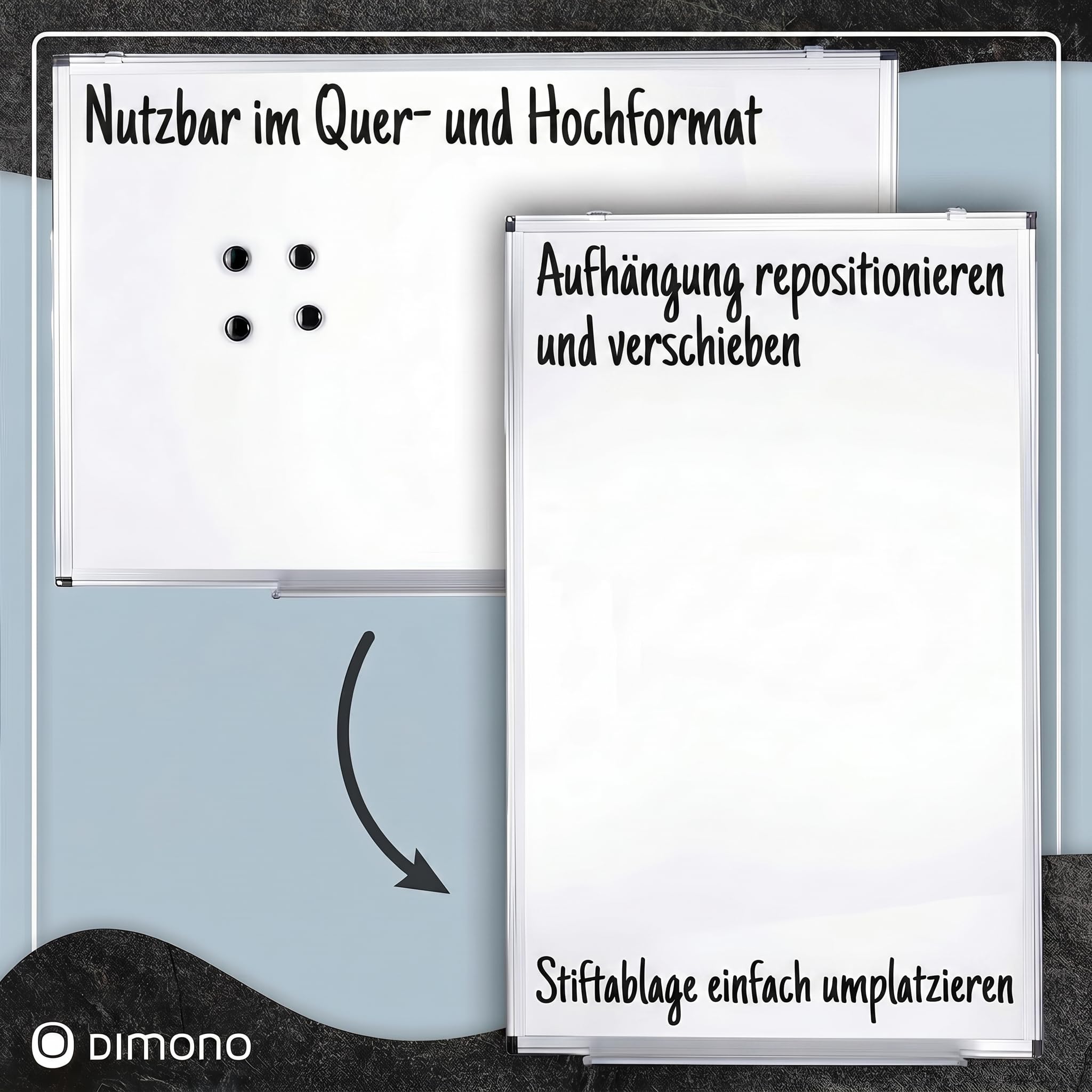 White-Board Magnettafel 90 x 59 cm, Schreibtafel Magnetisch & Abwischbar mit Stiftablage & 4 Memoboard Magnete; Must-Have Tafel für Schule, Büro & Zuhause
