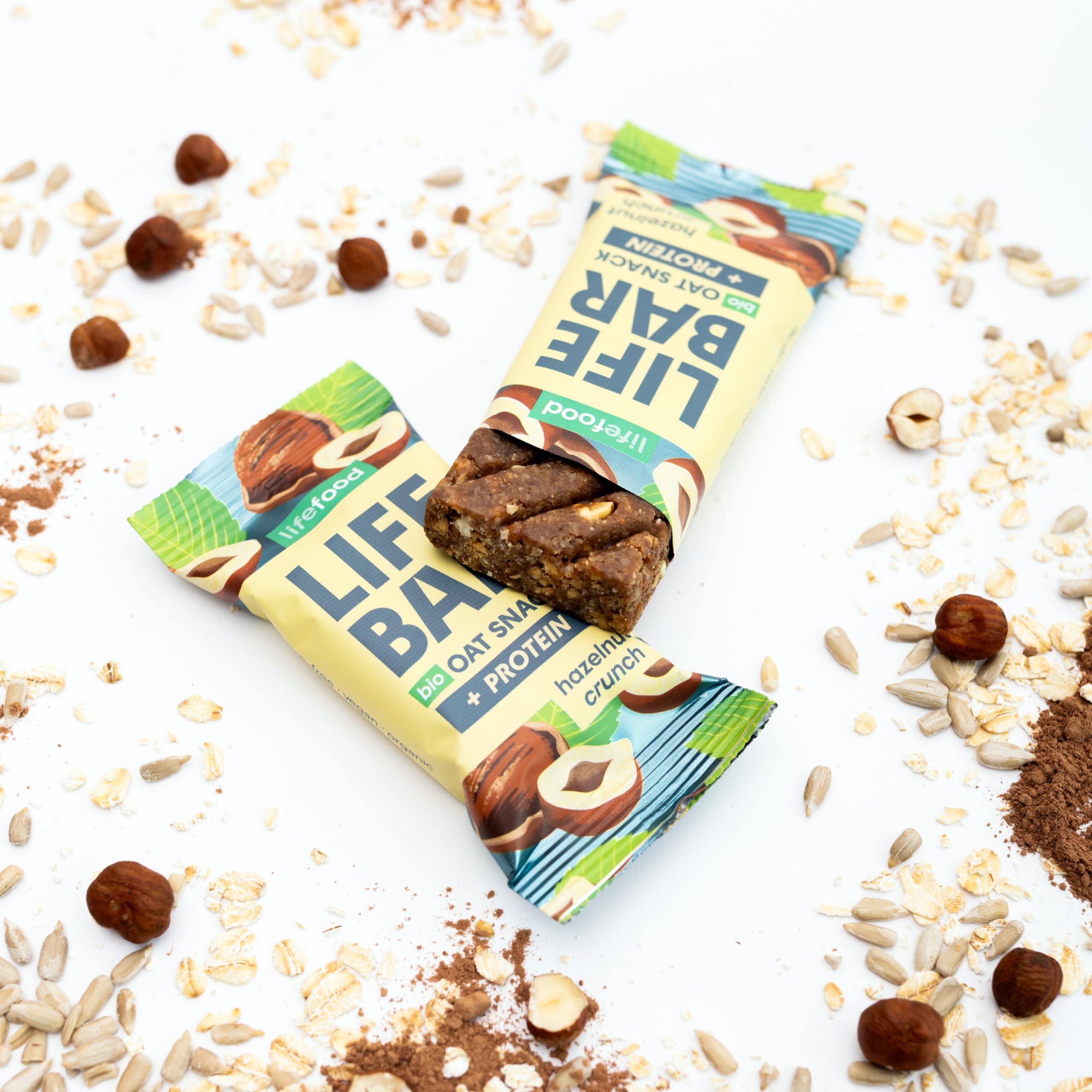 lifefood Lifebar Haferriegel, Hafer Riegel, Haferflocken Riegel, Hafer Snack BIO Vegan Lactosefrei Glutenfrei - 15er Pack (15 x 40 g) (Haselnuss Crunch)