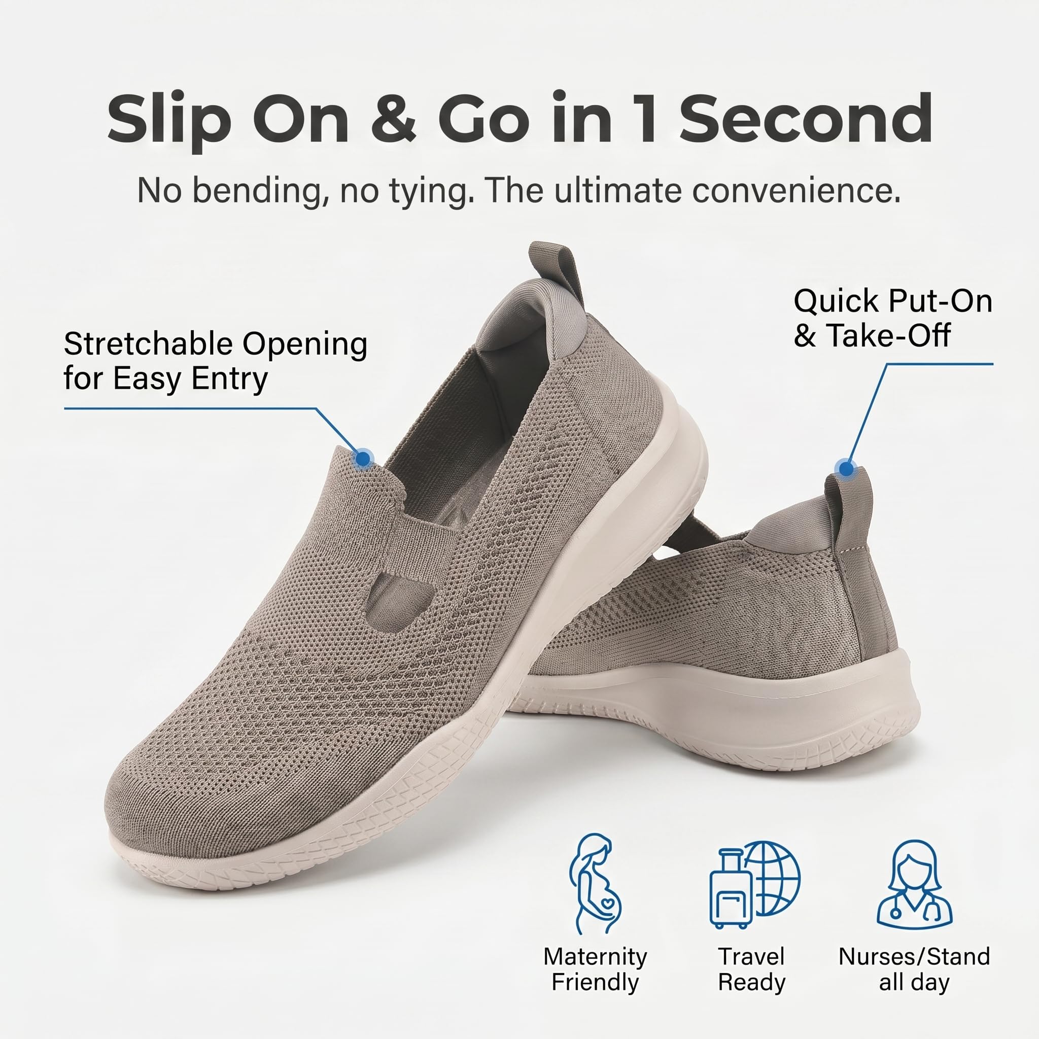 konhill Zapatillas Mujer Slip-On Transpirables - Calzado Deportivo Ligero de Malla para Verano con Suela Flexible