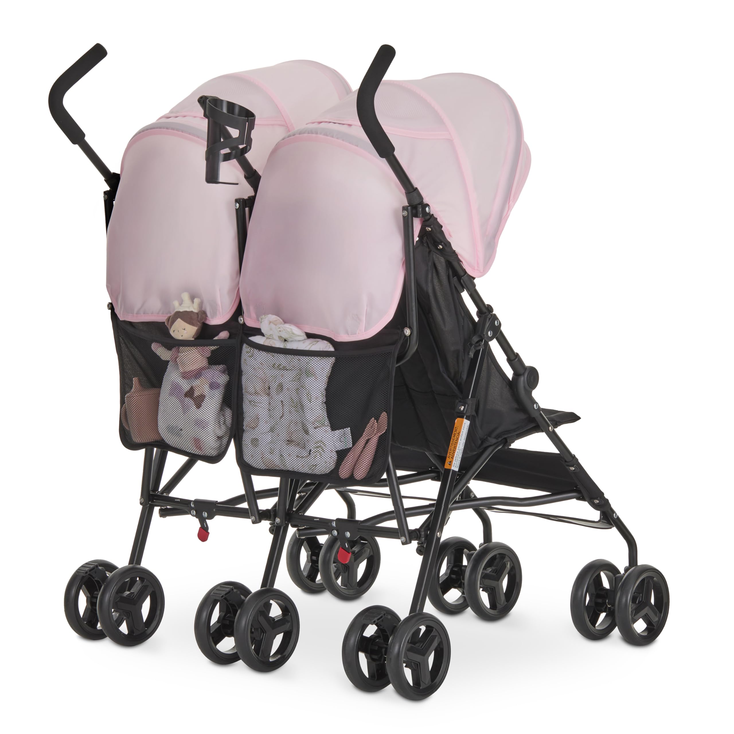 Dream On Me Twin Venture Umbrella Stroller in Pink, Multi Backrest Positions, Adjustable & Removable Canopy Double Stroller, 360°Swivel Wheels with Locks : Baby