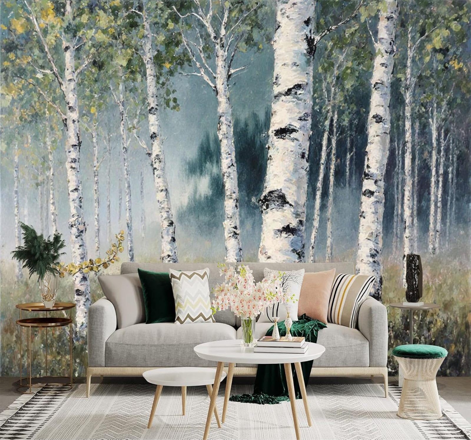 Xlming 250Cm×170Cm(B×H) Hand Painted Watercolour Woodland In The Morning Mist Green Leaves Natural Scenery 3D Wallpaper Premium Textured Silk Study Dining Living Room Bedroom Sofa Tv Wall Easy Install-250Cm×170Cm