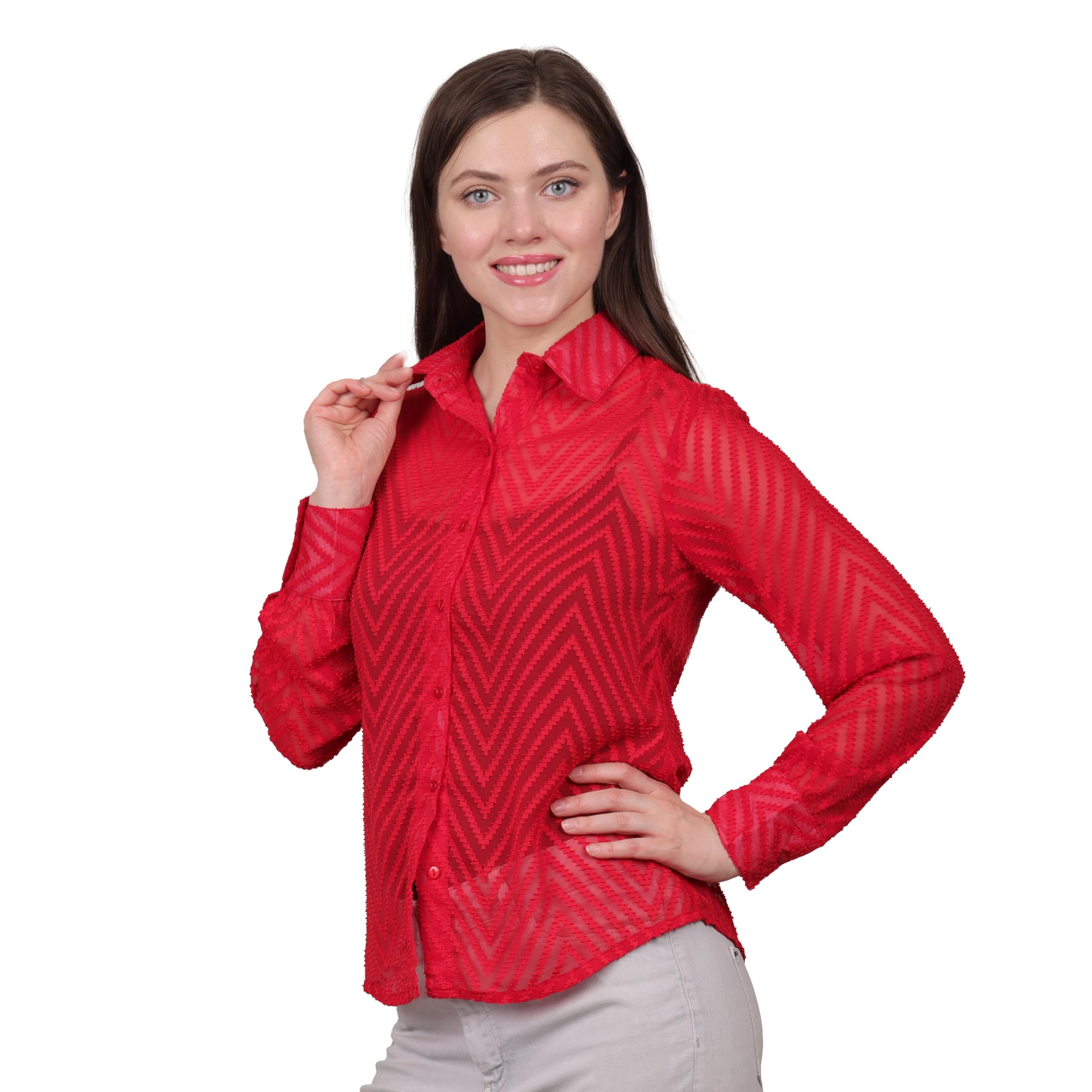 namo9 Full Sleeve Shirt Casual | Women Spread Collar Polyester Casual Dobby Shirt for Women Without Inner-picture-47