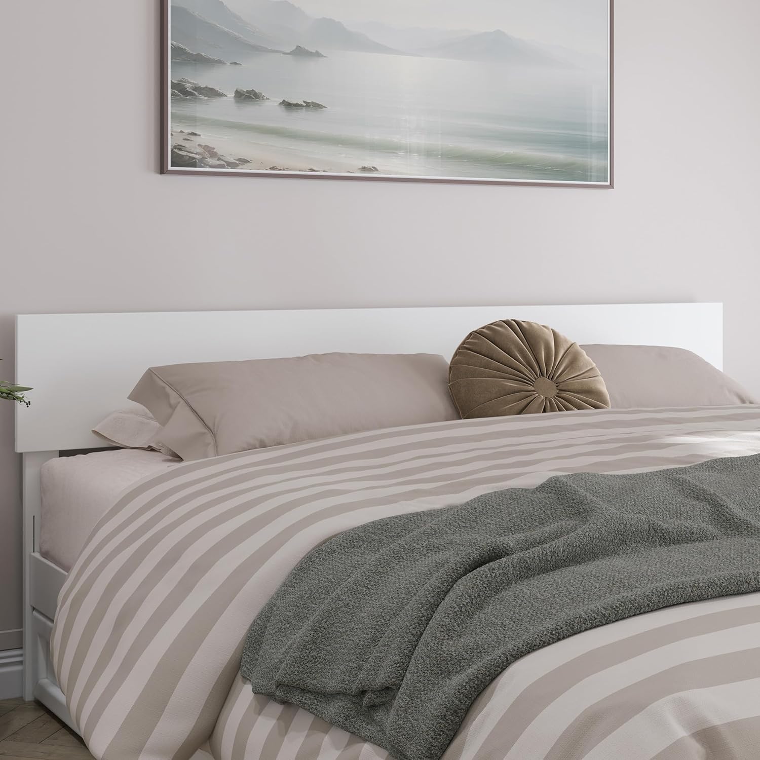 AFI, Orlando King Adjustable Modern Solid Wood Panel Headboard, White