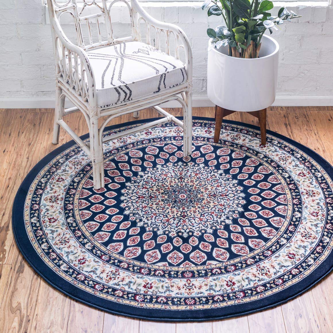 Unique Loom Narenj Collection Classic Traditional Textured Medallion Pattern Design Area Rug, 10' Round, Navy Blue/Beige