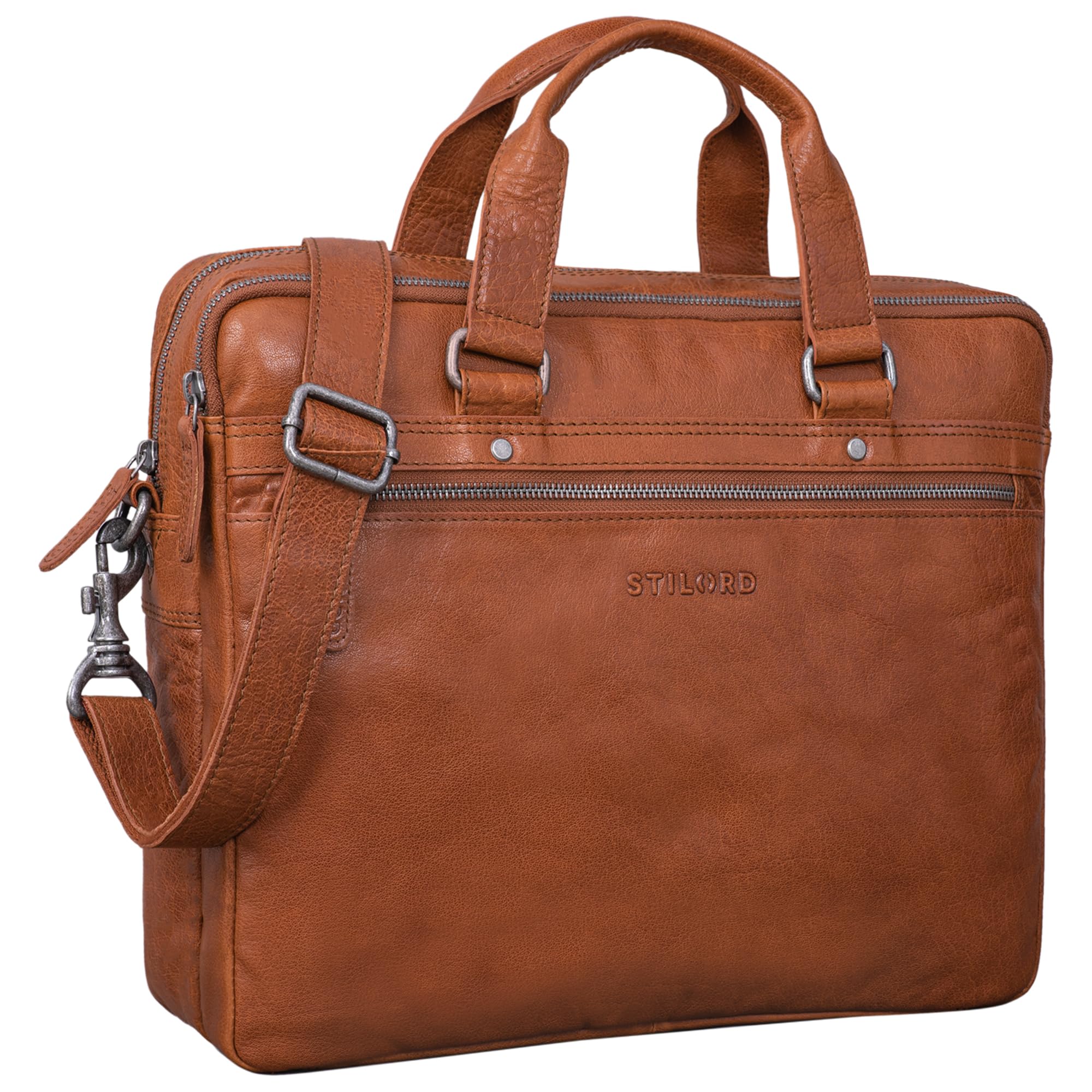 STILORD “Brayson” Borsa Computer Portátil Cuoio Borsa da Lavoro Portadocumenti Ventiquattrore Custodia Porta PC 15” Pollici Borsa a Tracolla Cuoio Vero Colore:nero