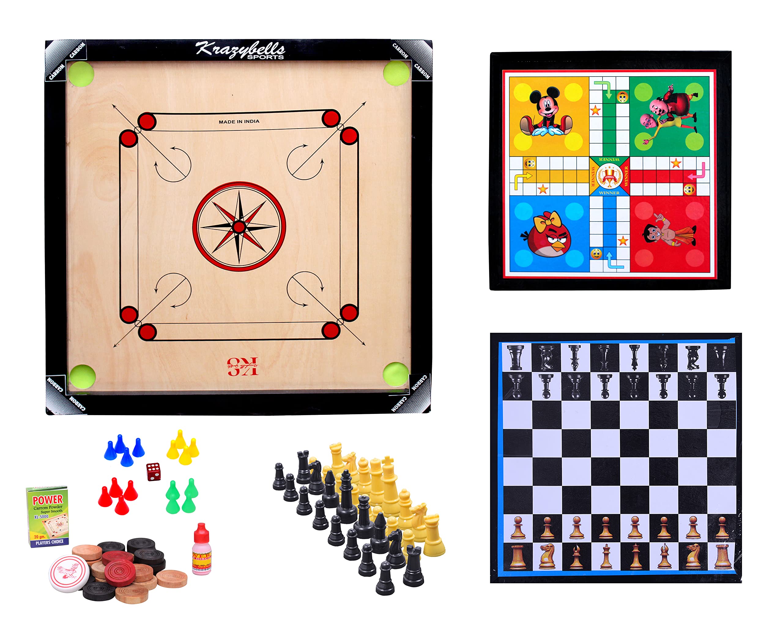 KRAZYBELLS SPORTS All Wooden Carrom Board Medium Size 26 Inch With Ludo Chess Board, Brown (B0B5WK2T82) Amazon Price History, Amazon Price Tracker