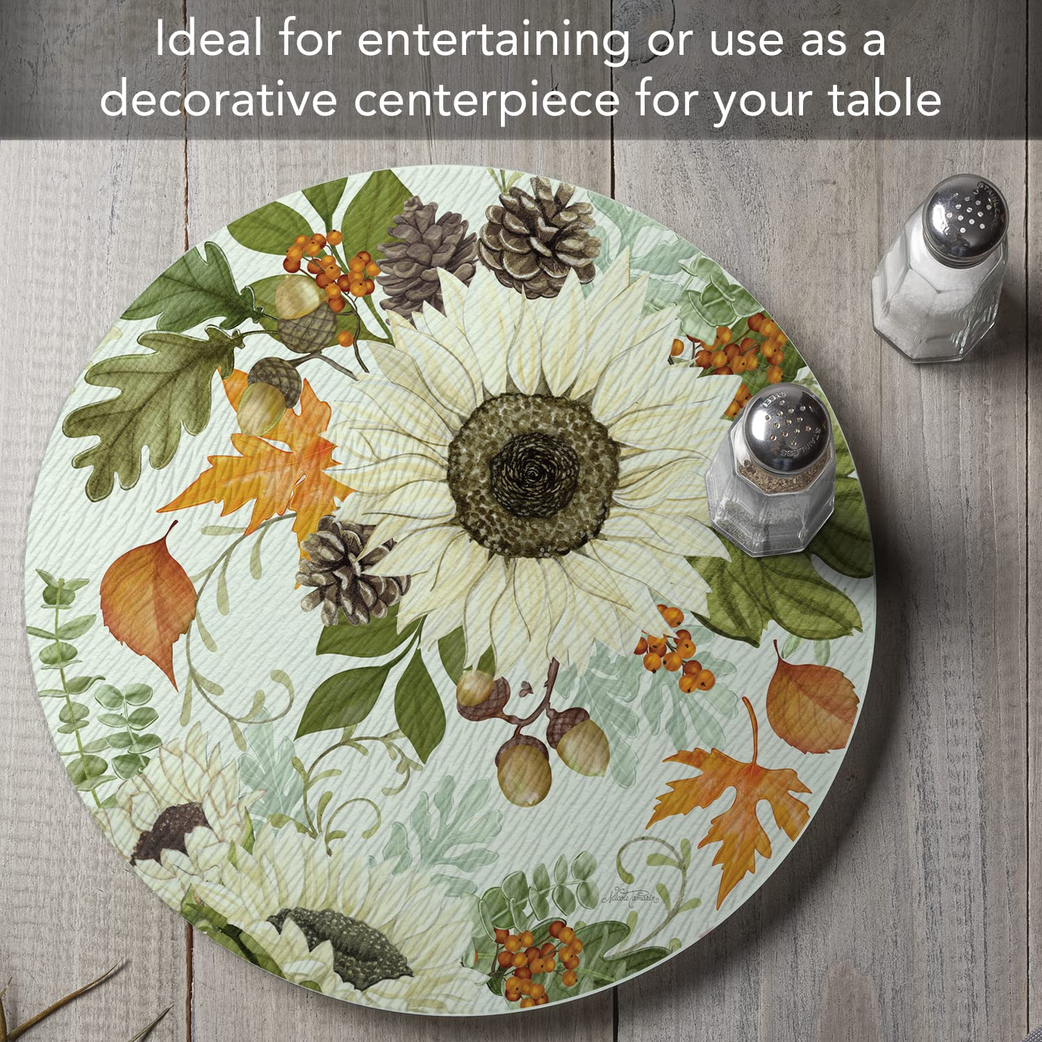 CounterArt Farmhouse Fall 4mm Tempered Glass Lazy Susan Turntable 13