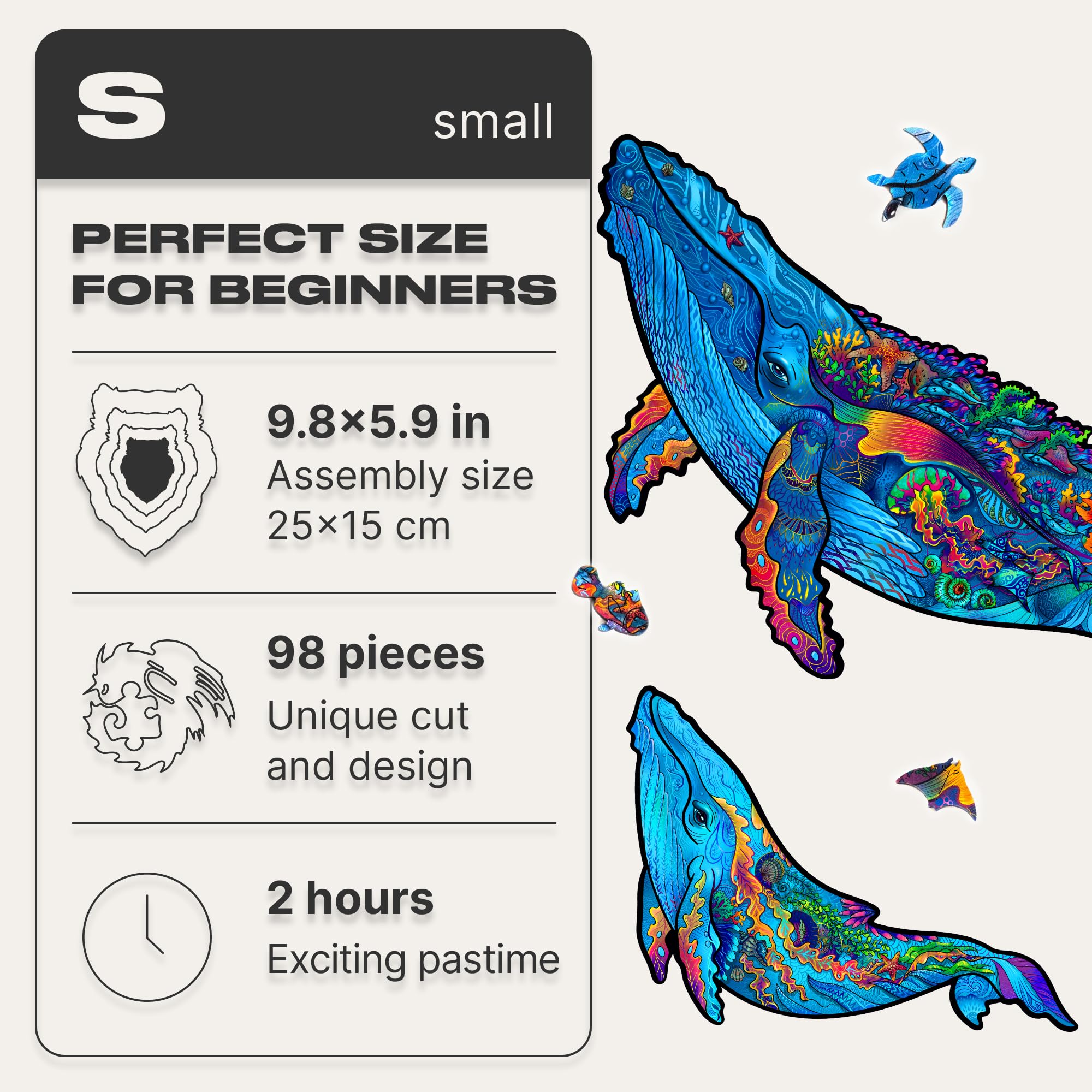 UNIDRAGON Drewniane Puzzle dla Dorosłych - Milky Whales - 98 Elementów