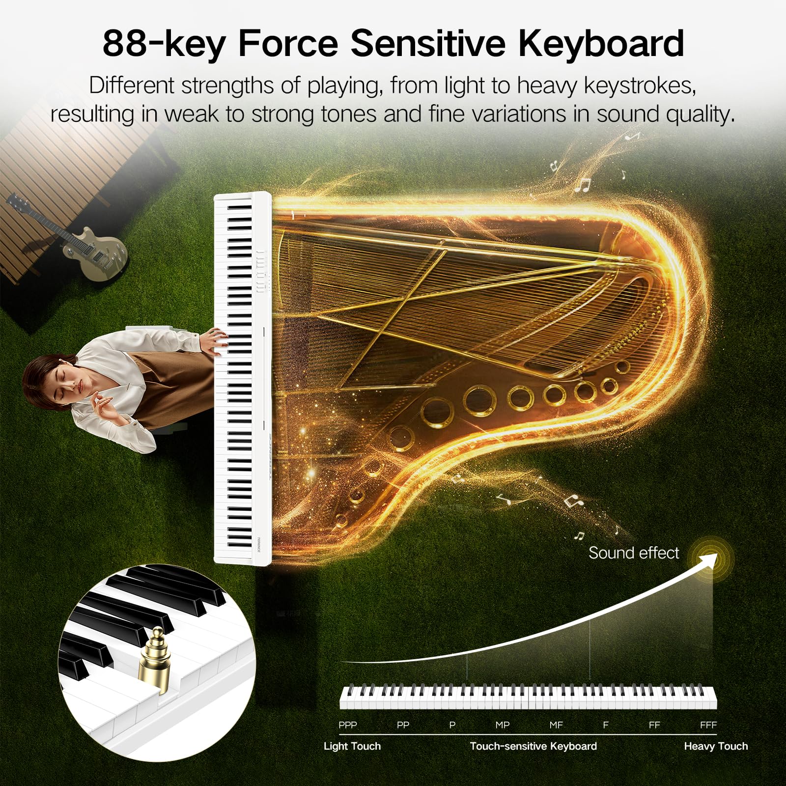 TERENCE E Piano 88 Tasten Weiß, Keyboard Piano mit Halbgewichtet, Faltbares Klavier mit Aufnahme und Bluetooth-Unterstützung, mit Pedal und 4-Einheiten-Lautsprecher, Bevorzugte Wahl für Anfänger