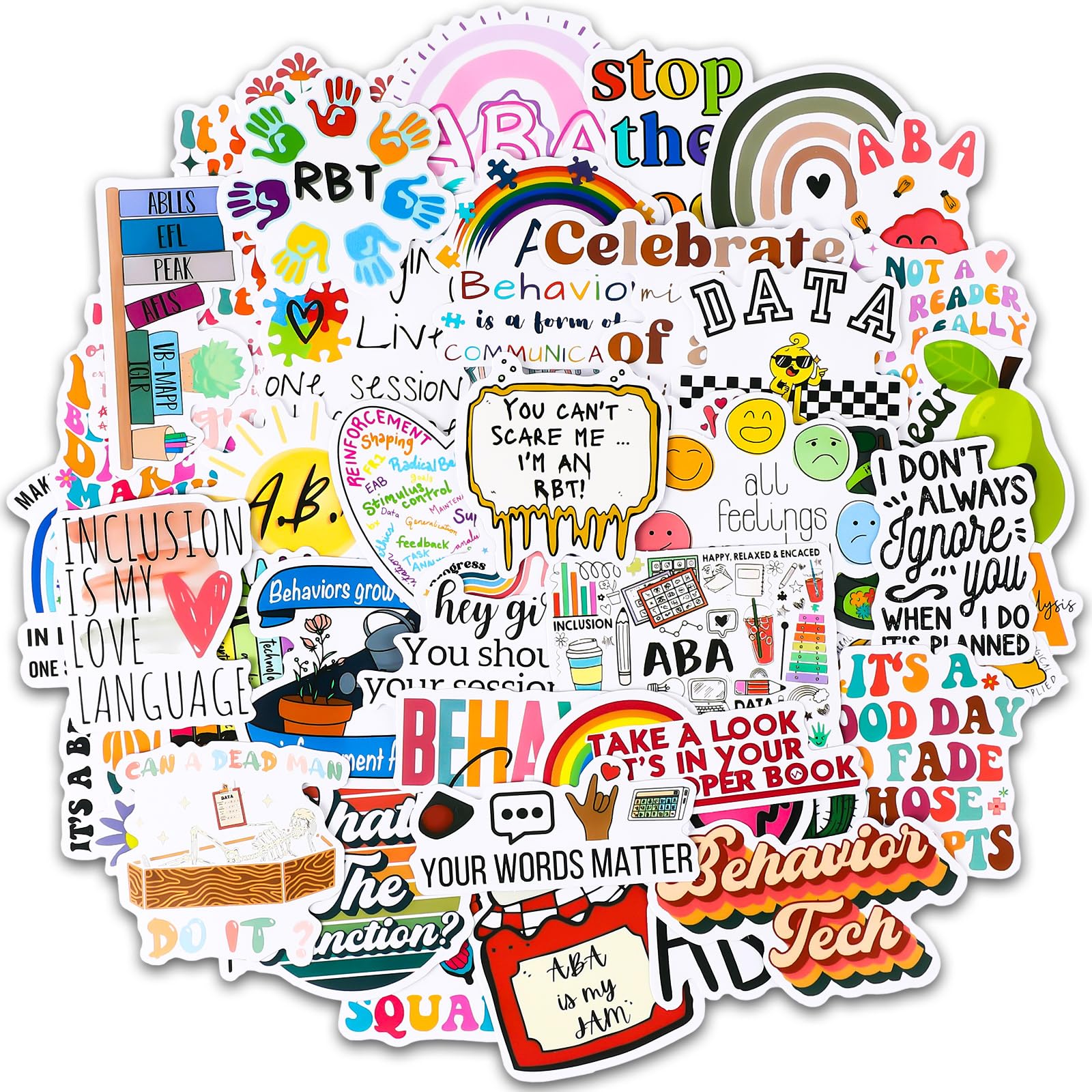 196 Pcs ABA Stickers Applied Behavior Analysis Waterproof Vinyl Sticker Decals Cartoon ABA therapy Sticker for Autistic Children Teens Adults Water Bottle Laptop Journaling Party Supply Decor