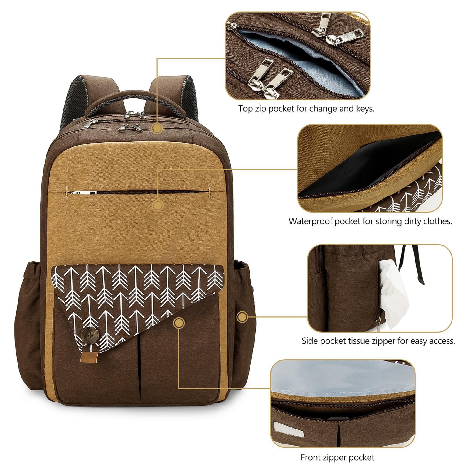 Zaino per pannolini - Borsa per maternità impermeabile, grande tote da viaggio | Elegante borsa per neonati con caricatore USB, organizer per infermiere, borsa per pannolini per passeggino, borsa
