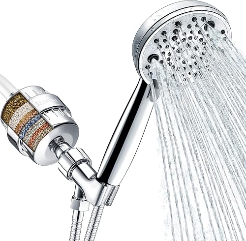 Miniatura 1 de Combo de cabezal de ducha filtrado, incluye cabezal de filtro de ducha de 20 etapas, cabezal de ducha de mano de alta presión, manguera, soporte de