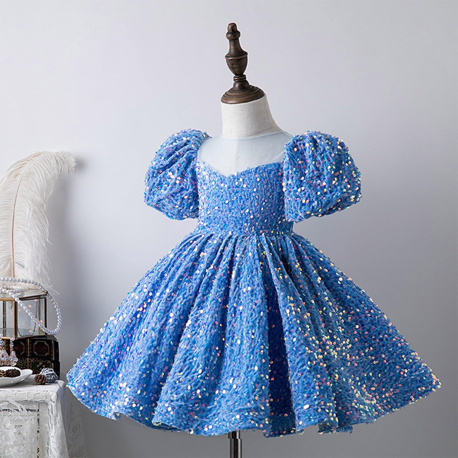 Kinder Portemonnaie Mädchen Kleinkind Pailletten Glitzer Kostüm Party Karneval Kleid Prinzessin Formales Kleid Mädchen Volant