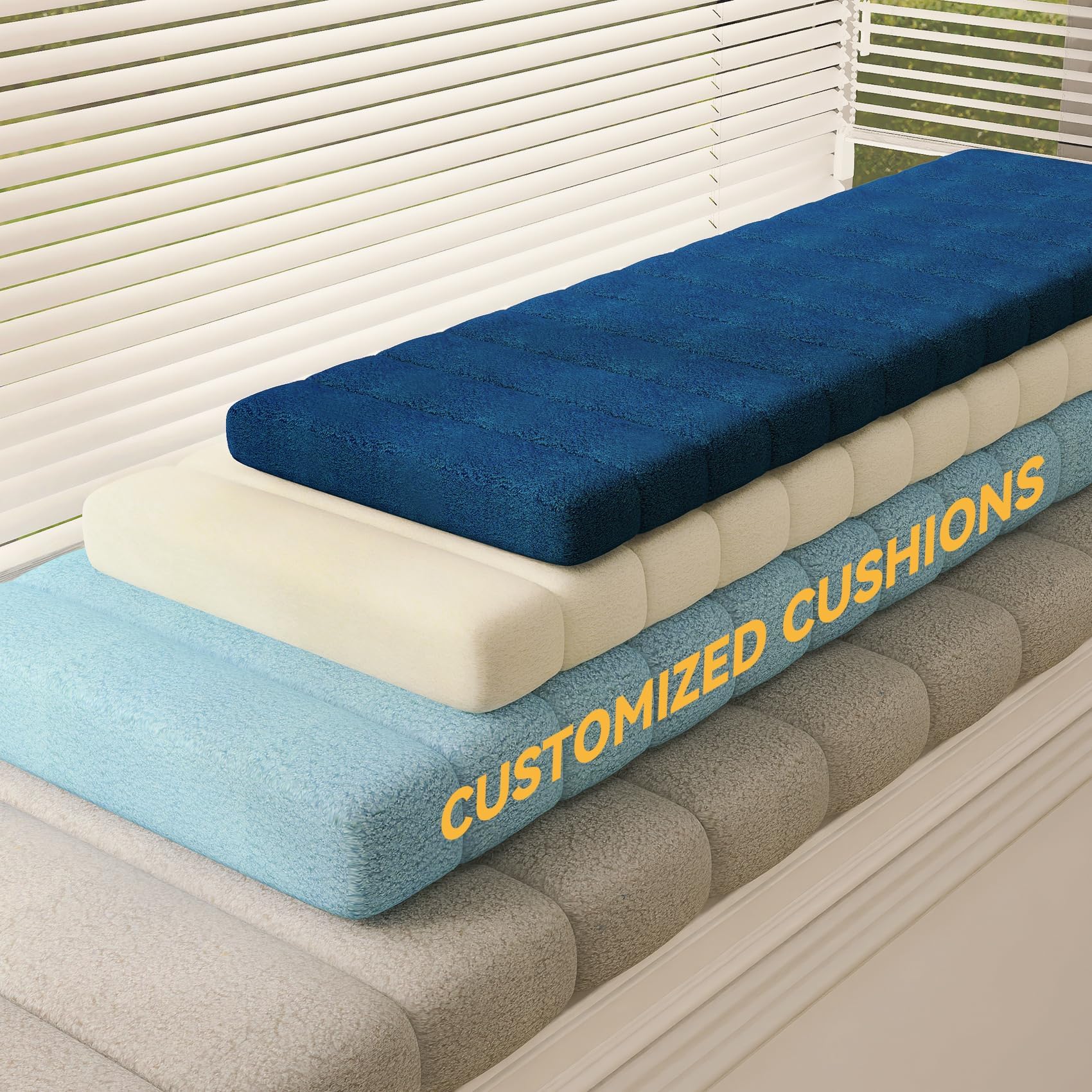 ROFIELTY Custom Window Seat Cushions Indoor, Teddy Fleece Window Cushion, Waterproof Anti-cat Scratch Bay Window Cushion with Non-slip Bottom, 70D High Resilience Foam, cover is removable and washable