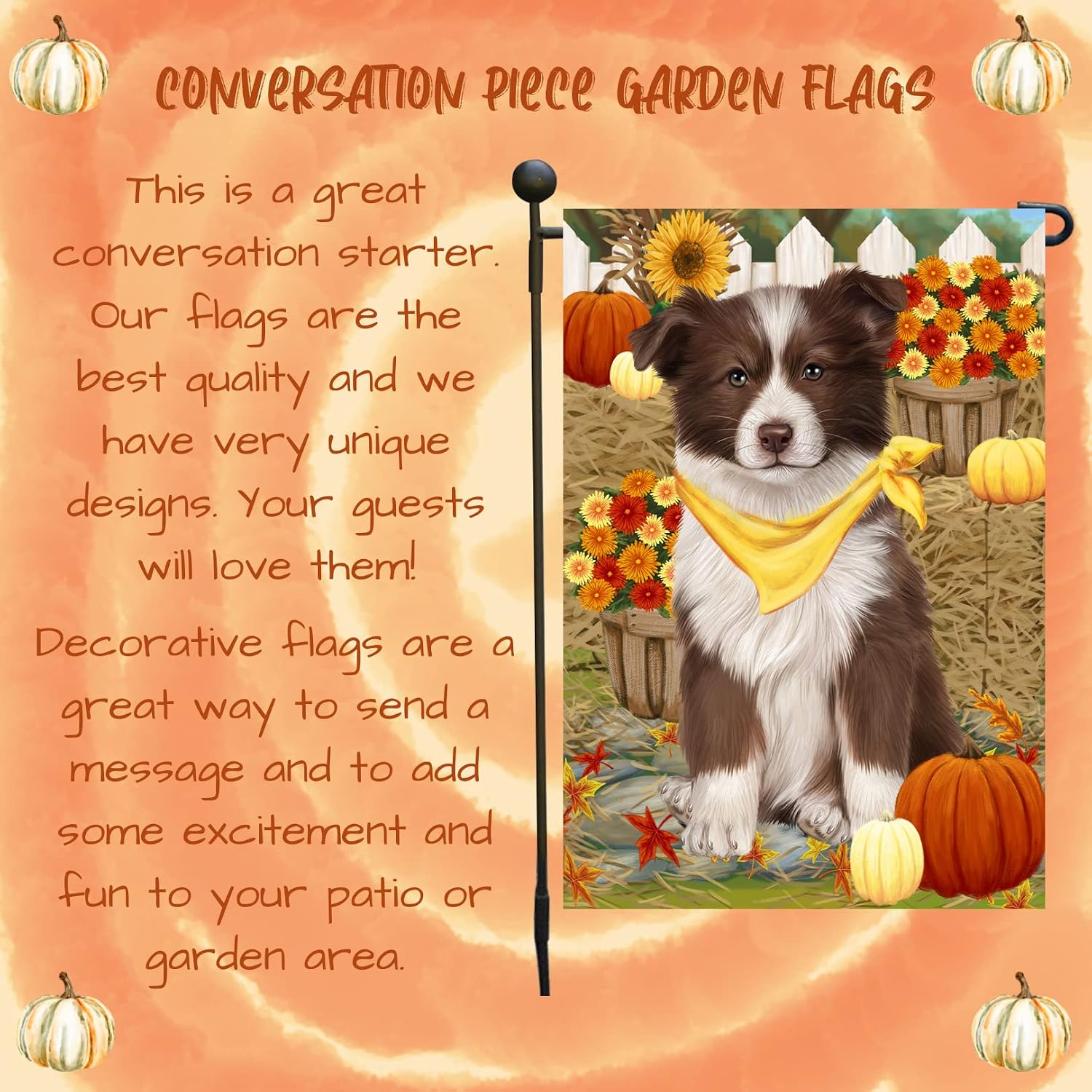 Thanksgiving Border Collie Garden Flag Autumn Pumpkin Yard Flag Double Sided Seasonal Outdoor House Banner for Fall Porch Lawn Patio and Dog Lover Harvest Pumpkin Yard Flag 12 1/2"w x 18"h