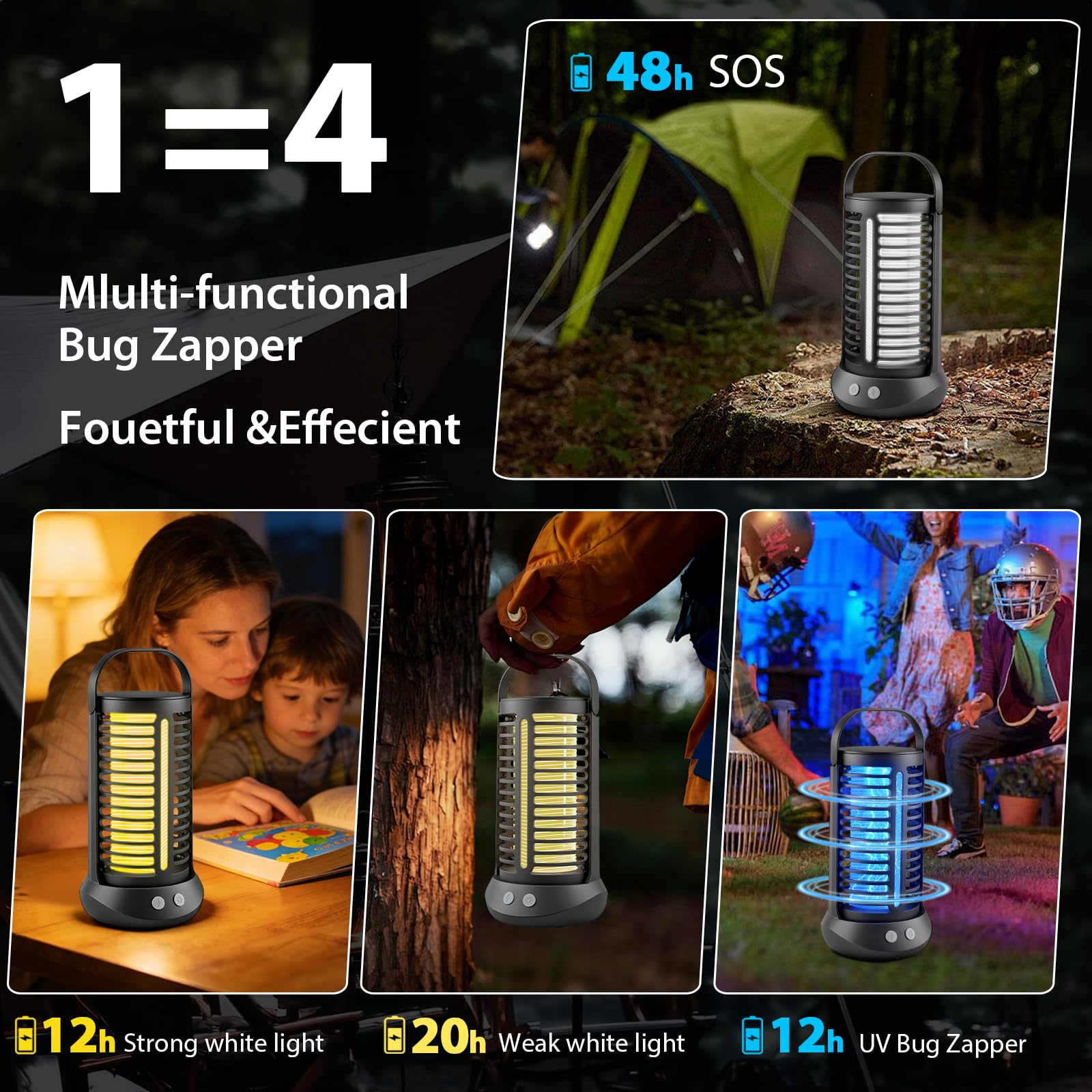 Zapper per insetti da esterni, 2 in 1, 4200 V, ricaricabile, senza fili, con batteria da 4000 mAh, impermeabile IP65, portatile e wireless, per campeggio e patio