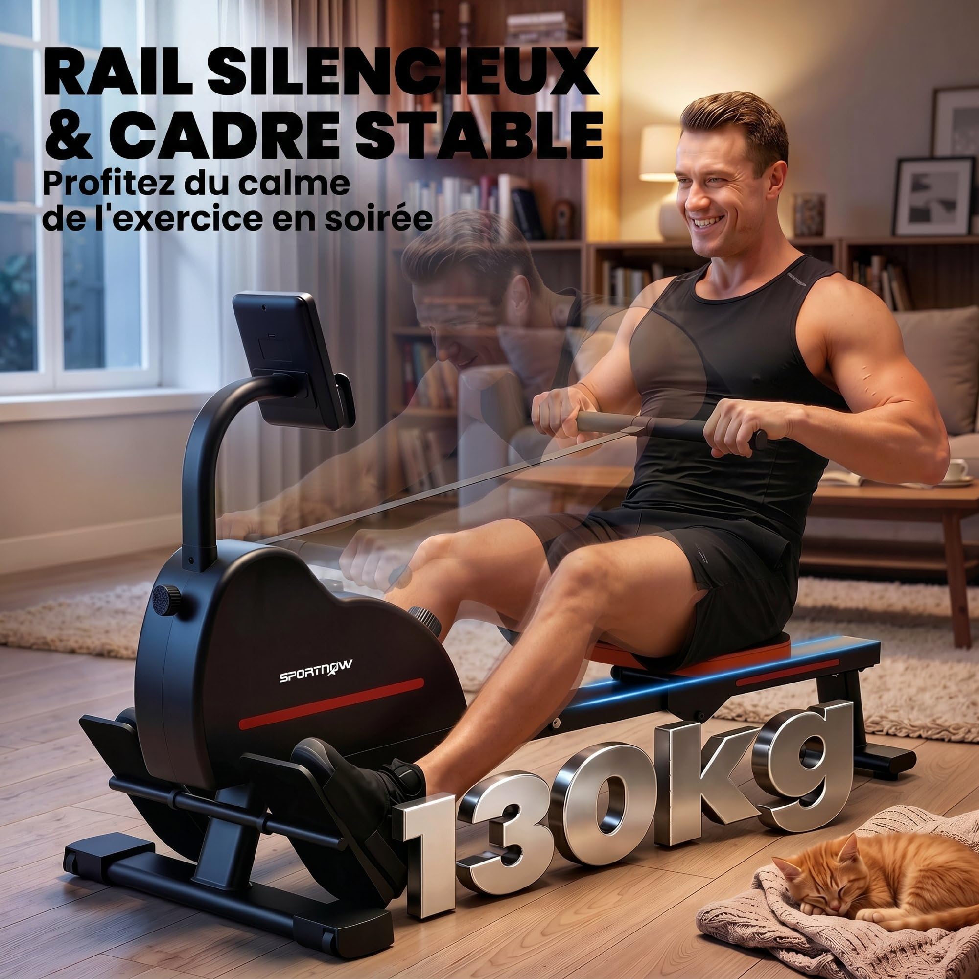 SPORTNOW Rameur Magnétique avec Bluetooth Appareil de Musculation Connecté Kinomap & Zwift - 16 Niveaux de Résistance - Rameur Silencieux avec Écran LCD pour Sport à la Maison et Perte de Poids, Rouge