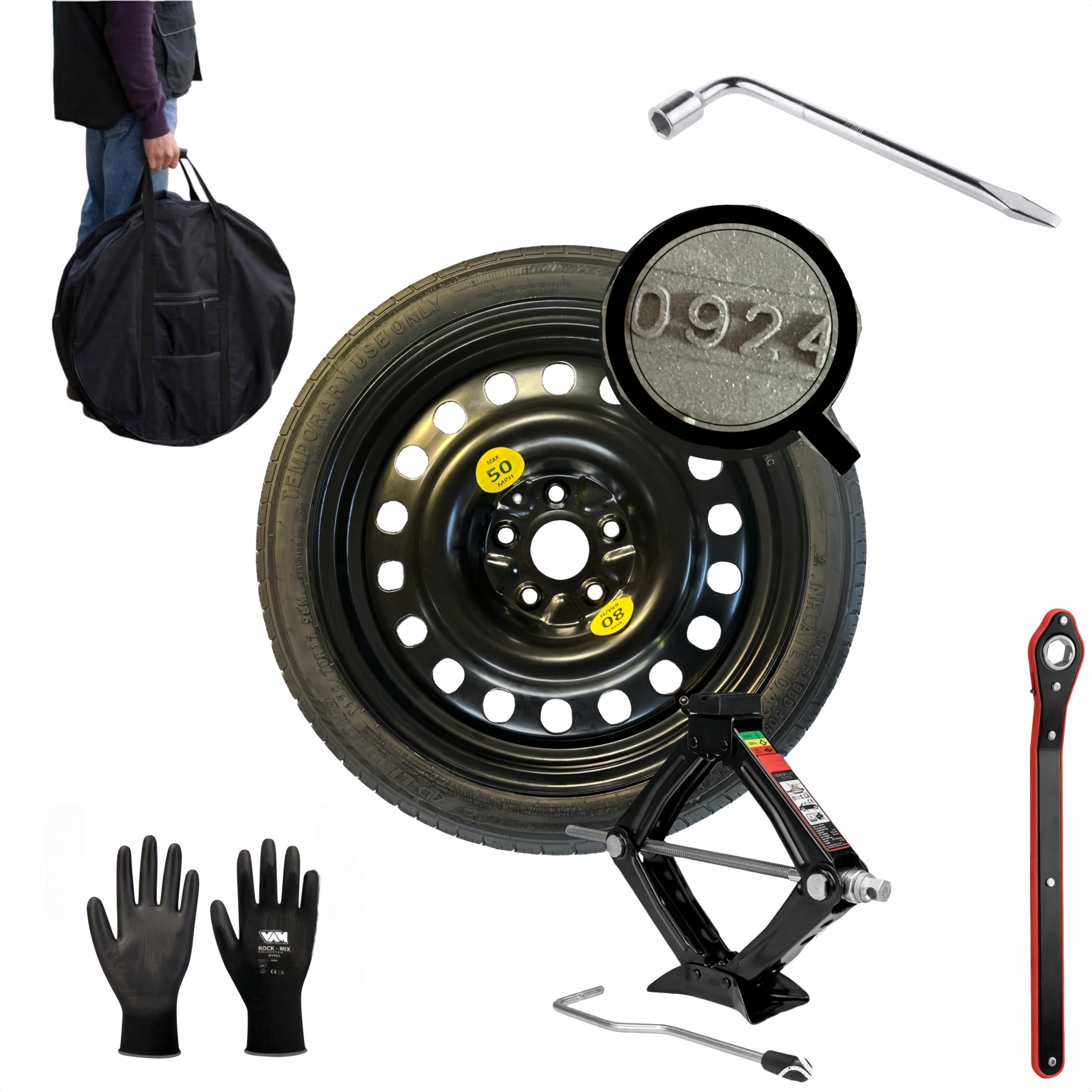 Notrad 16" kompatibel mit Opel Astra L (2022>) mit Wagenheber, Schlüssel, Handschuhe und Tasche