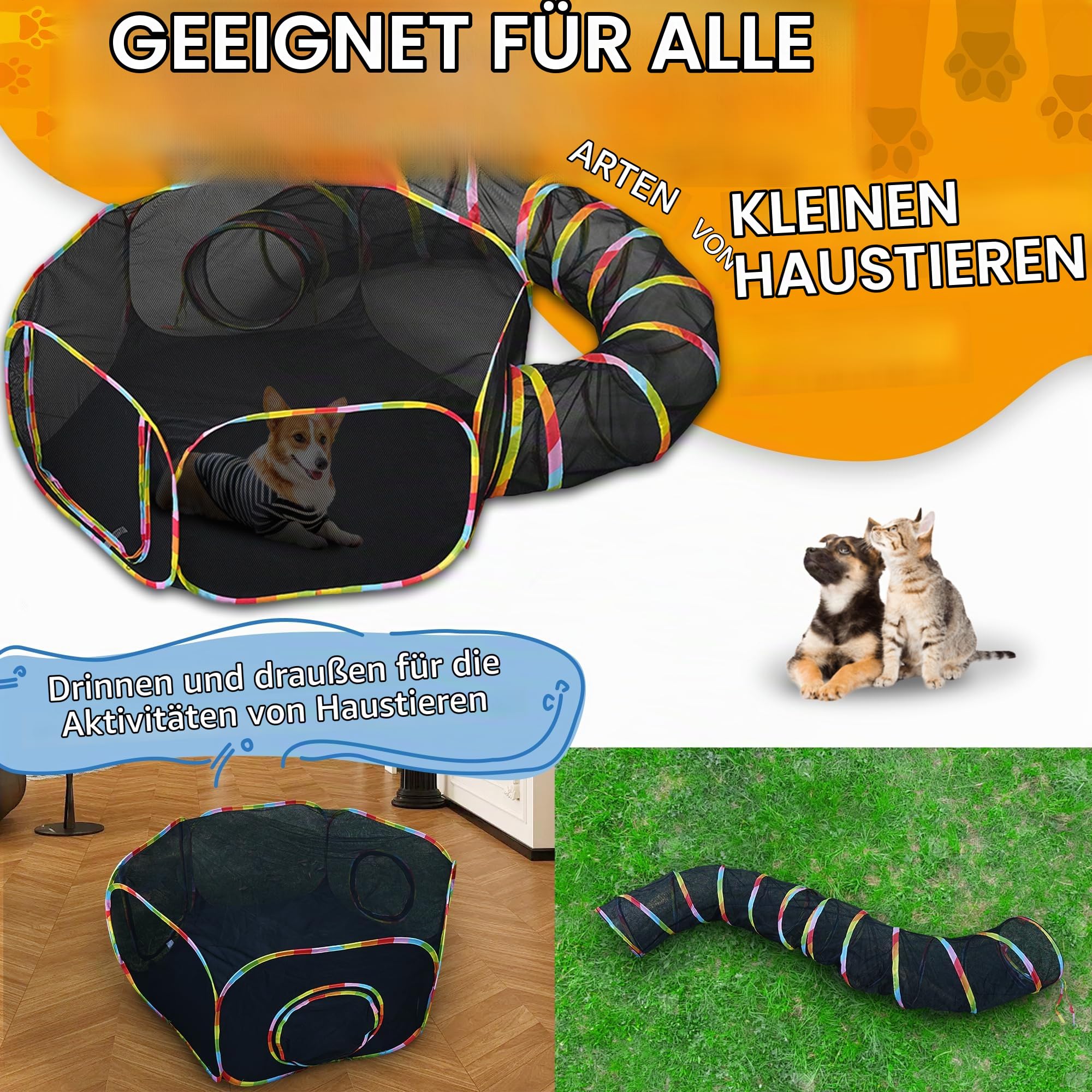 Katzentunnel und Spielzelt Outdoor farbig Netzgehege mit Verbindungstunnel