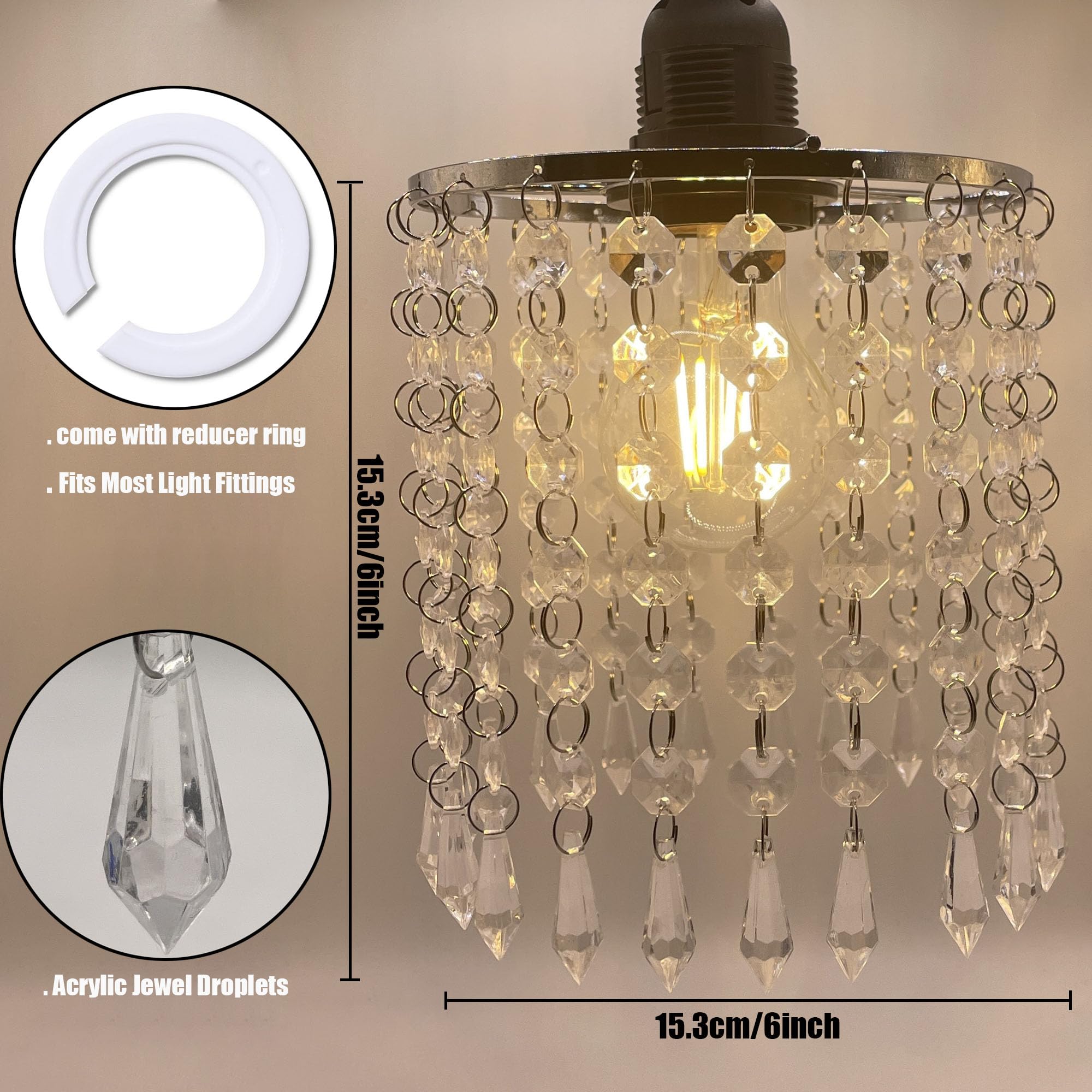 Pantalla de cristal, lámpara de cristal con pantalla de luz para comedor, moderna lámpara colgante con cuentas de 6 pulgadas de diámetro 3