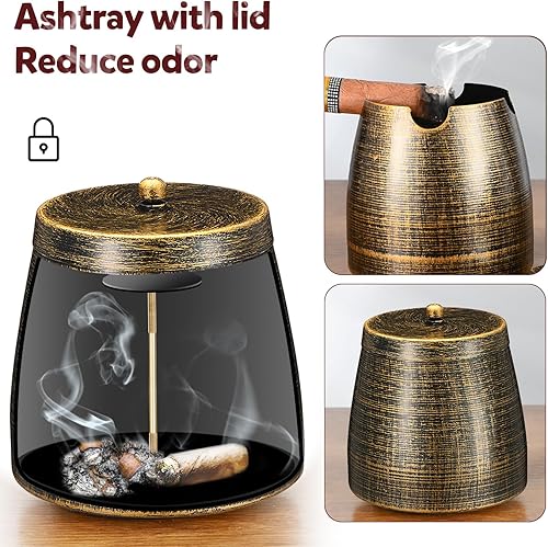 Miniatura 2 de Cenicero de cigarros con tapa para exteriores, patio, hogar, decoración retro, cenicero de soporte grande a prueba de viento, accesorios de