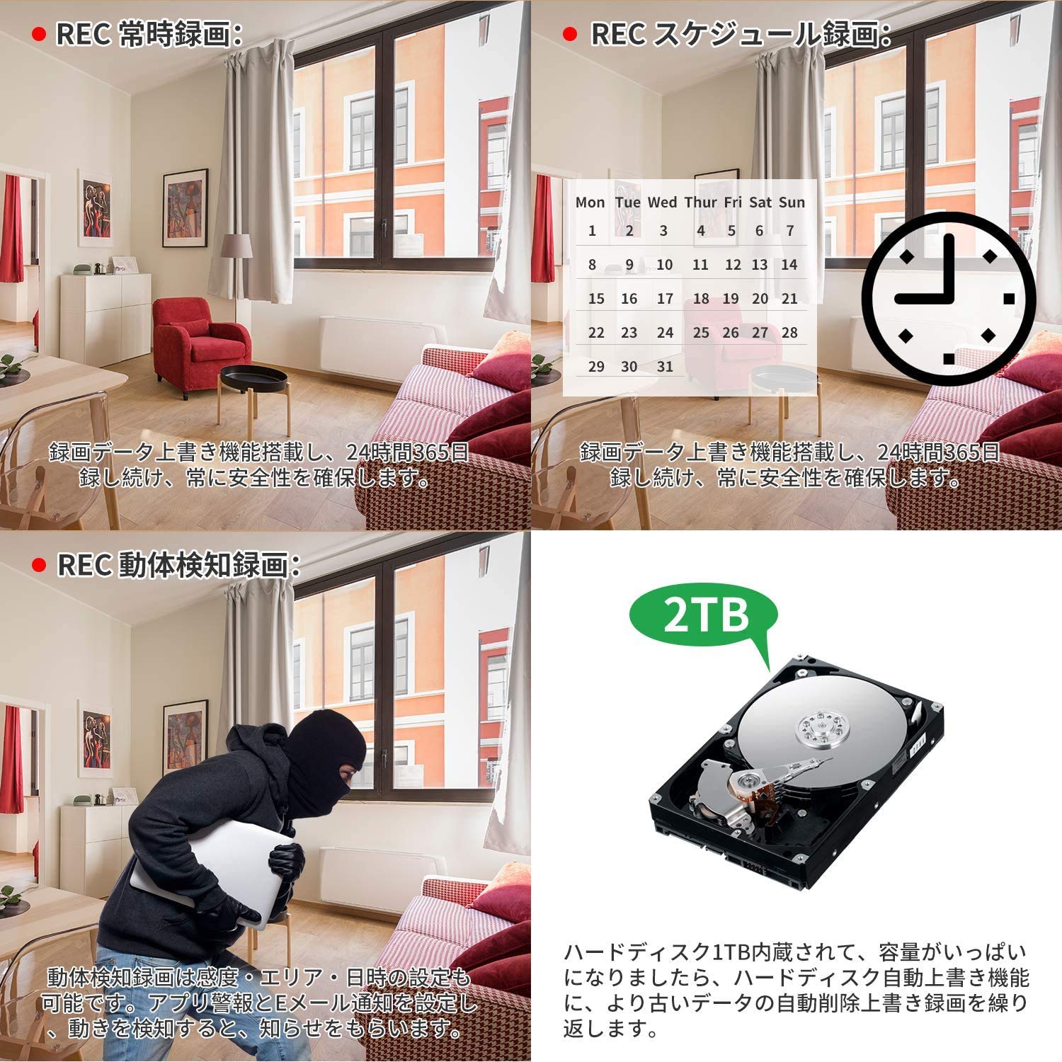 Amazon.co.jp: 【音声録画・最新大容量2TBHDD・300万高画素