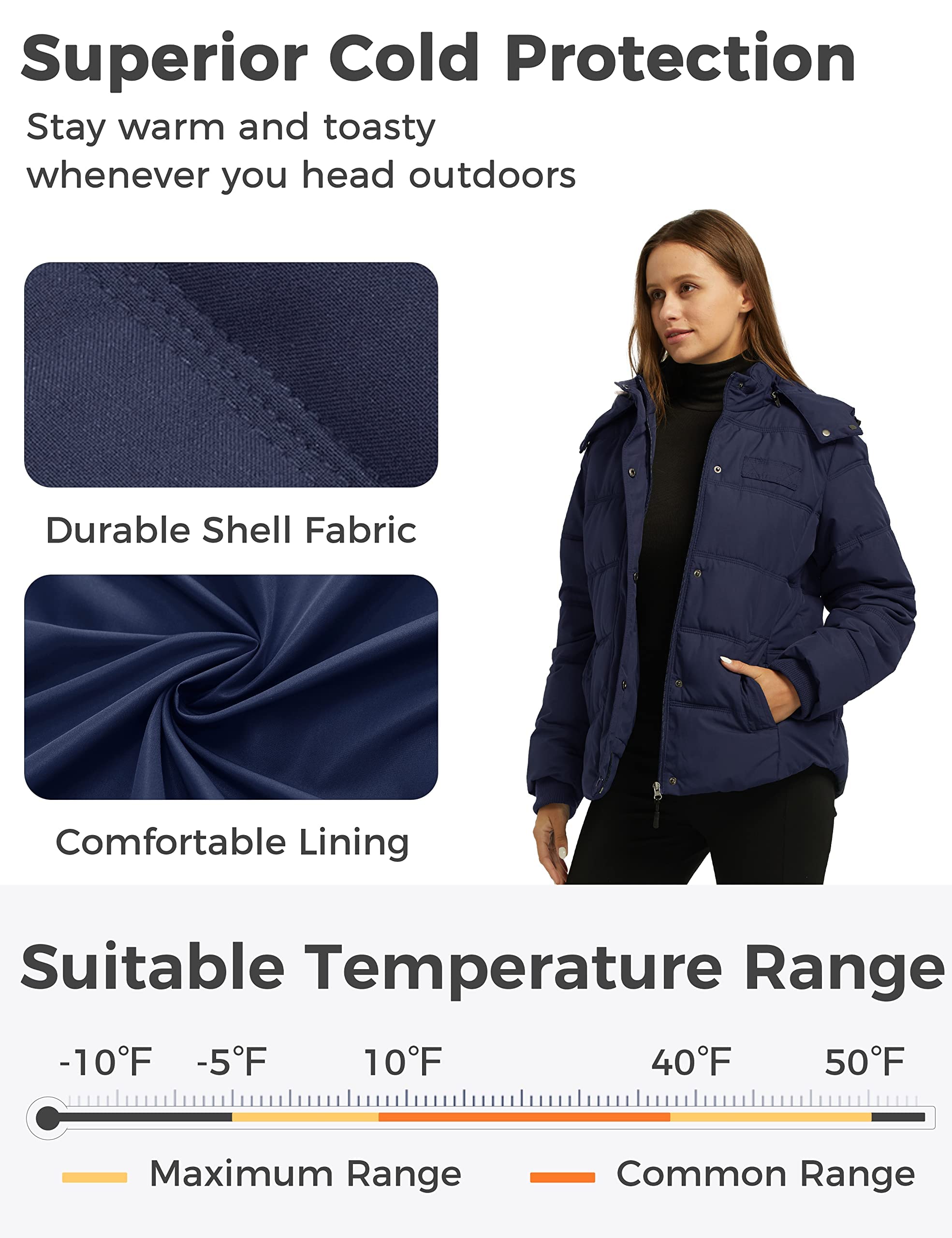 Wantdo Chaqueta de Invierno para Mujer Abrigo Corto Cálido Chaqueta Acolchada Gruesa Chaqueta Acolchada de Invierno A Prueba de Viento con Capucha Desmontable Abrigo Acolchado