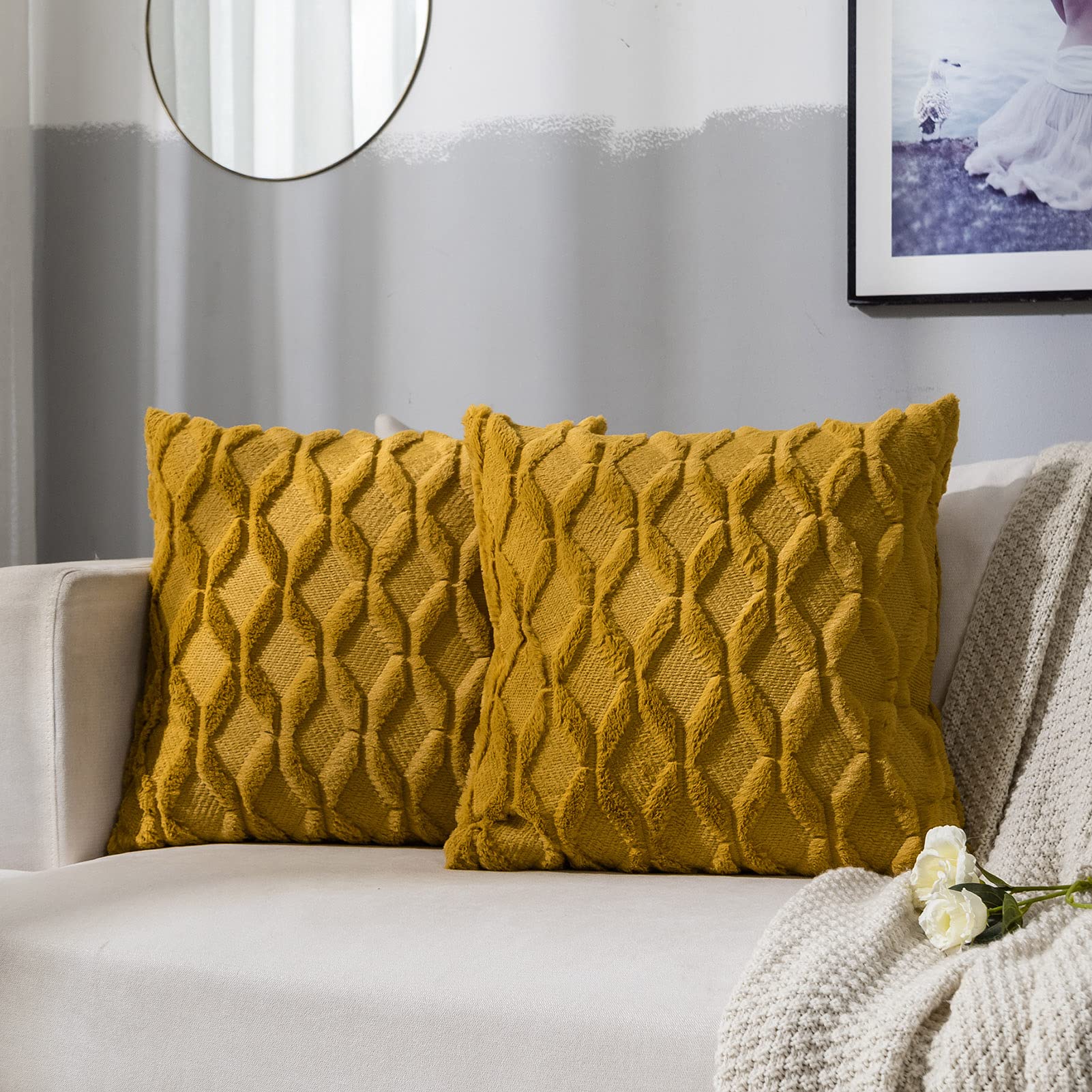 JUSPURBET Decorative Double Sided Plush 24x24 Throw Pillow Covers,Pack of 2 Luxury Soft Light Blue Cushion Cases for Couch Sofa Bedroom