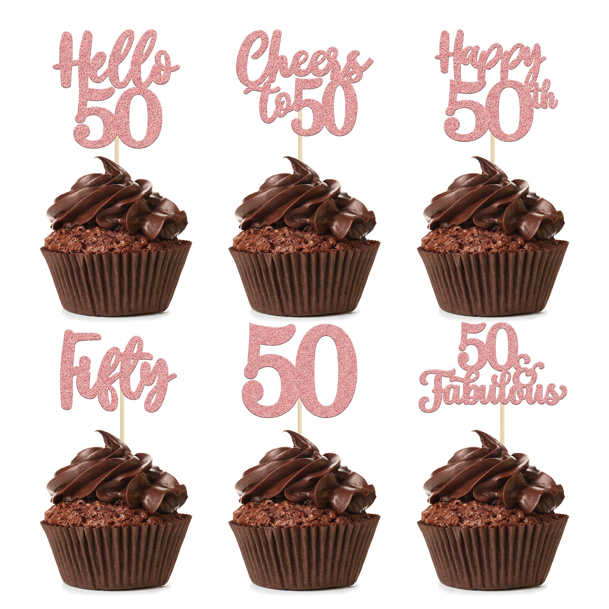Cupcake-Toppers Zum 50. Geburtstag – 36 Stück „Hello 50“ & „Cheers To 50“ Deko-Picks In Roségold | Kuchendekoration Für Jubiläum & Party