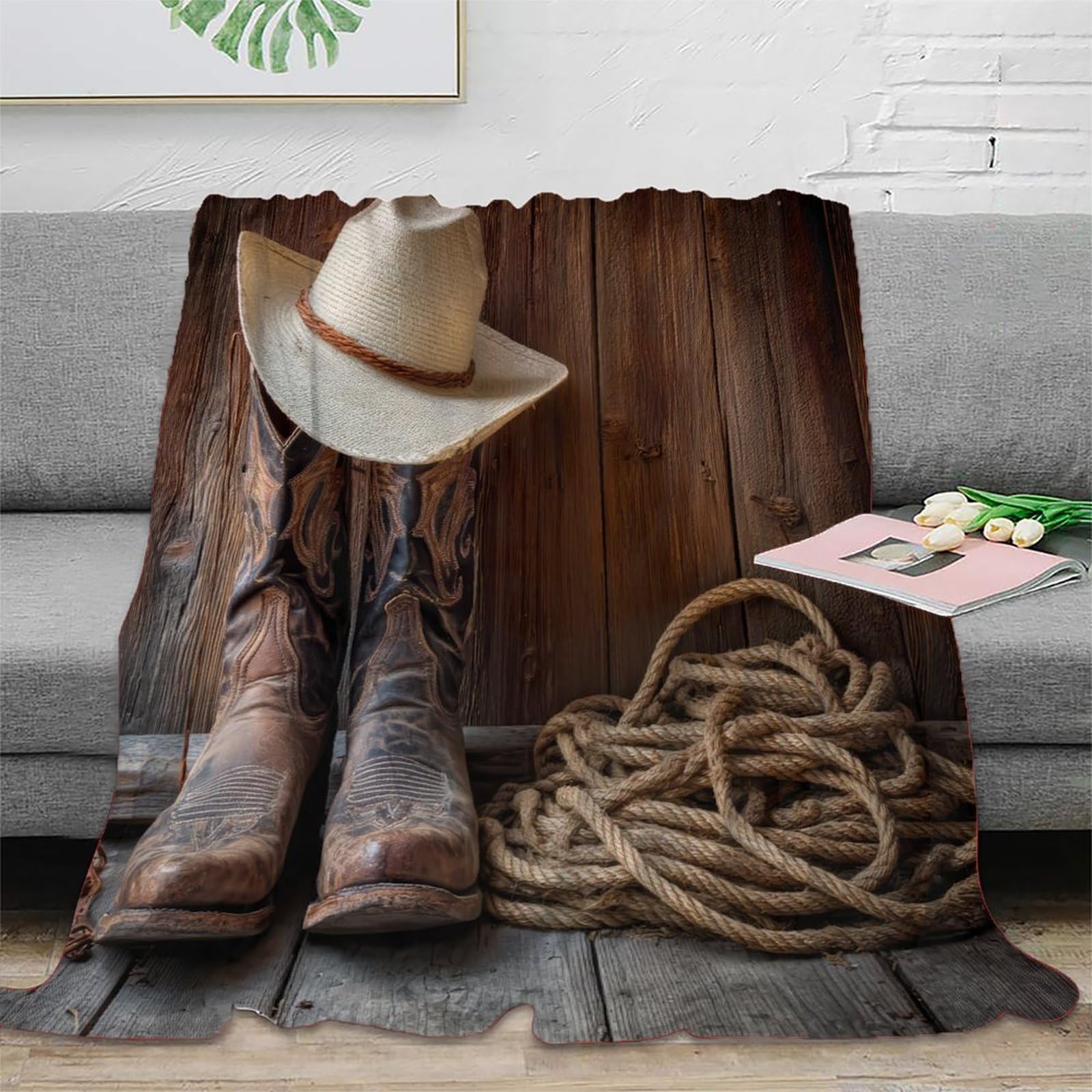 Plaid cowboy motif campagne imprimé 3D haute définition en microfibre premium pour adulte