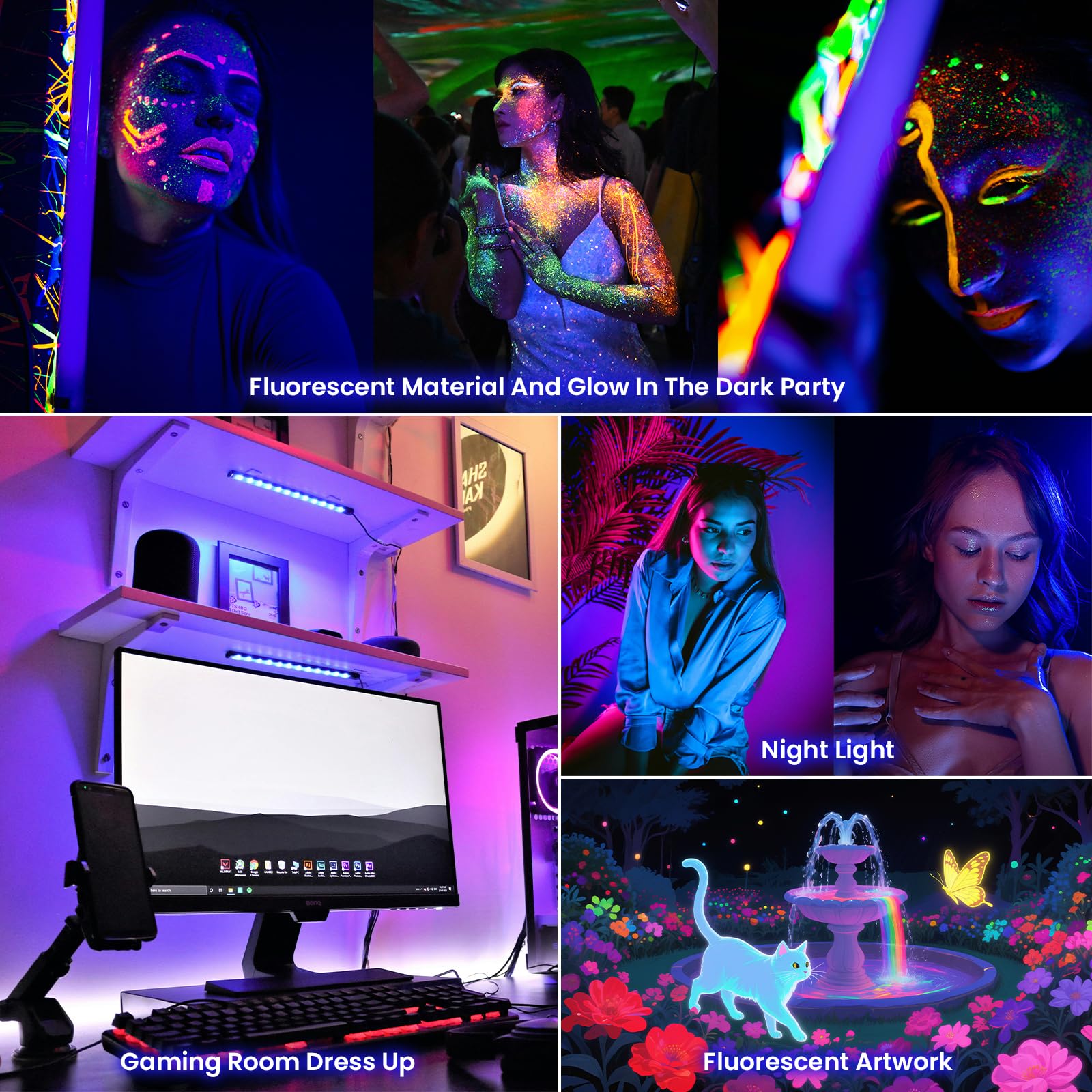4 Pièces 5V USB Barres De Lumière Noire Portable, 10w UV LED Tube Lampe Violette Black Light pour Halloween Noël Soirée Body Painting Affiche Poster Fluorescente