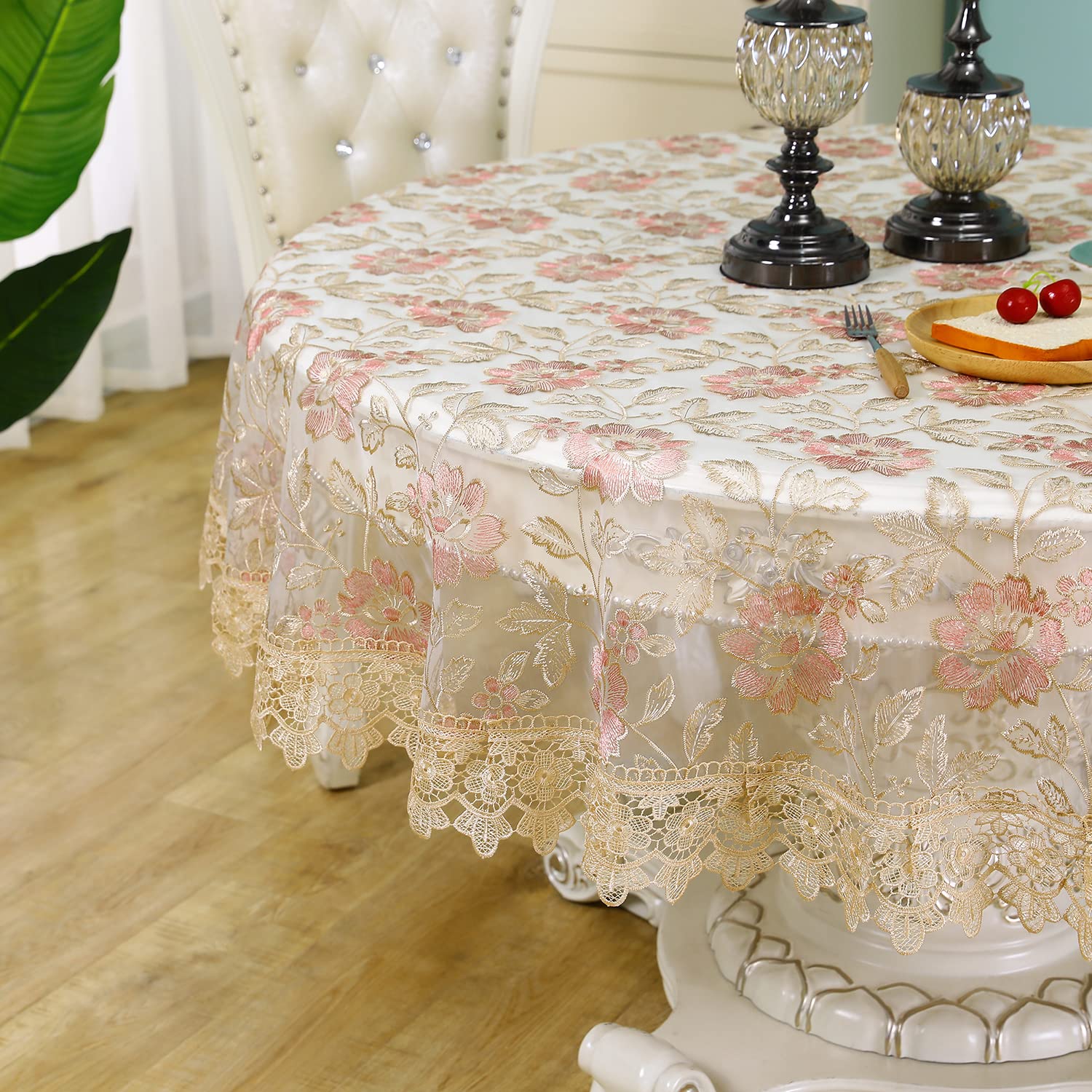 Lace Tablecloth Round Floral Embroidered Decor Macrame Circle Table Cloth Shabby Chic 60 in Cover for Dining-Room|Kitchen Party|Outdoor Picnic| Wedding Banquet Holiday Dinner