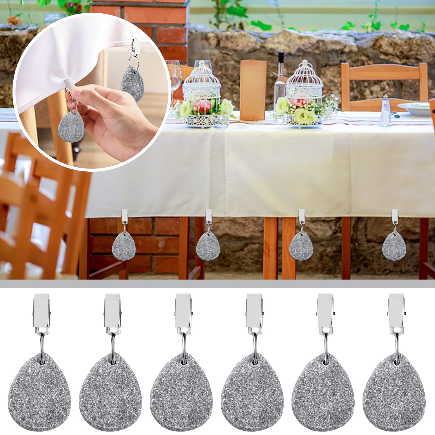 8 Pcs Poids De Nappe En Marbre Naturel Gris Avec Clips - Anti-Vent Pour Table Extérieur, Pique-Nique, Jardin, Camping Et Fêtes !